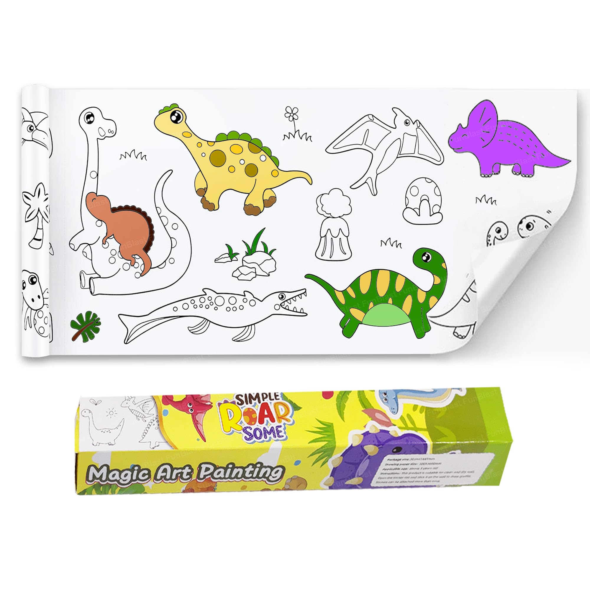 FunBlast Children's Drawing Roll, Coloring Paper Roll for Kids, 30 X 300 Cm DIY Painting Drawing Paper Roll, Sticky Kids Art Roll, Early Educational Toys for Kids (Dino-Theme)-image-42