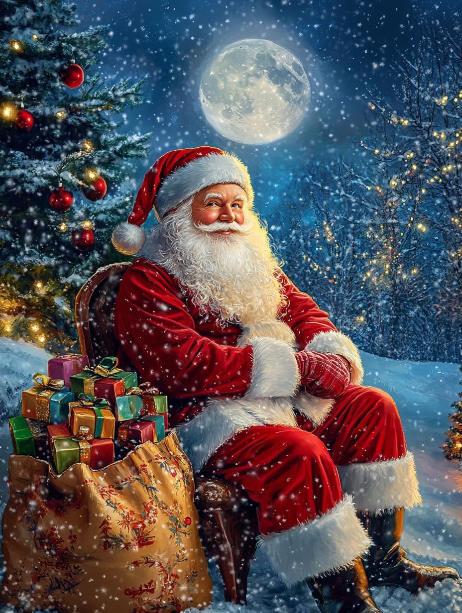 Moohue Cross Stitch Supplies 14 Counted Stamped Cross Stitch Kits for Adults Moon Santa Claus Cross Stitch Kits Printed Pattern Needlepoint Kits (Santa Claus)