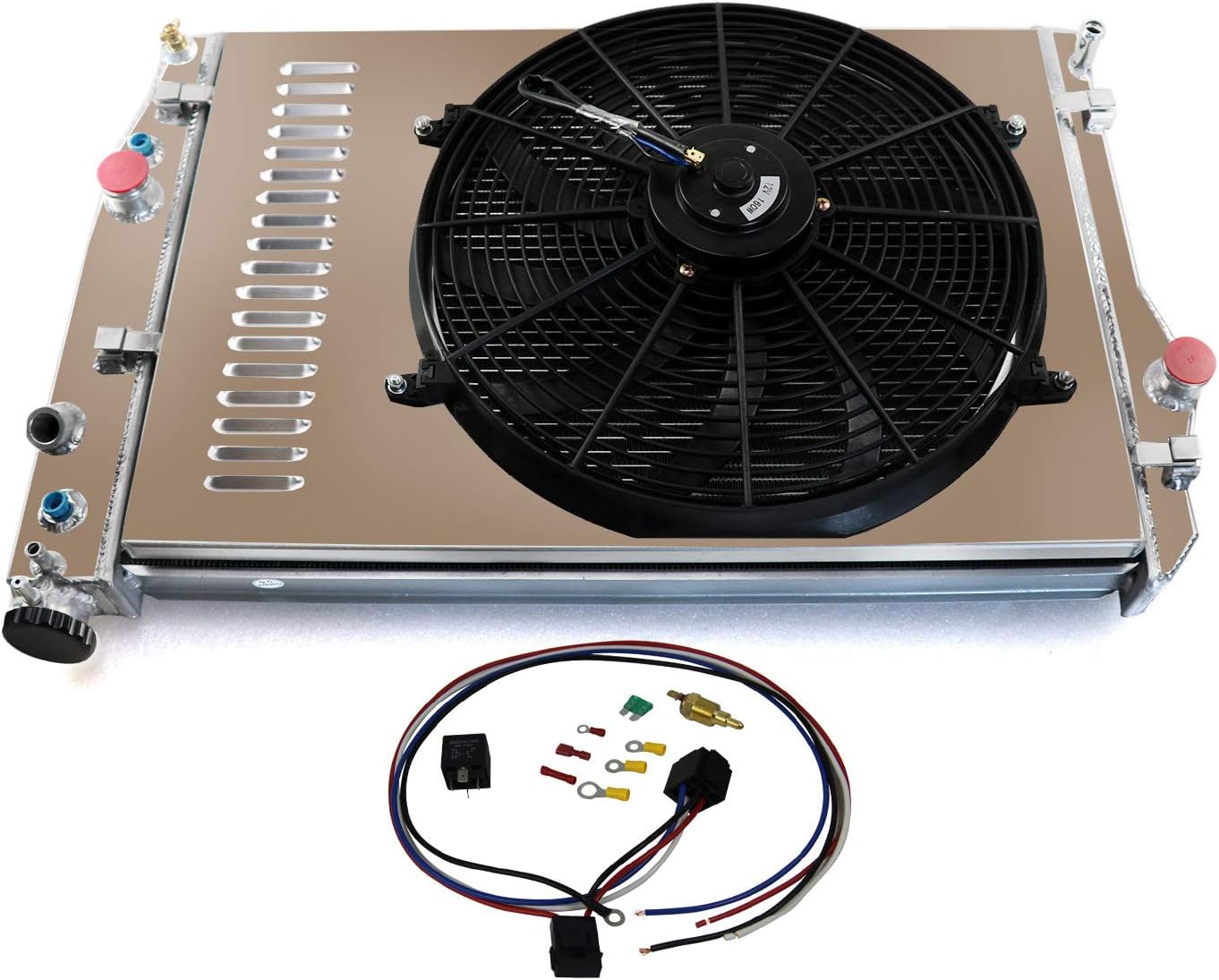 ECMRAD 4 Row Aluminum Radiator+Shroud Fan Combo for 1993-2002 Chevy Camaro Z28/Pontiac Firebird Trans Am V8 5.7L 1995 1999 1997 1996 2000 2001