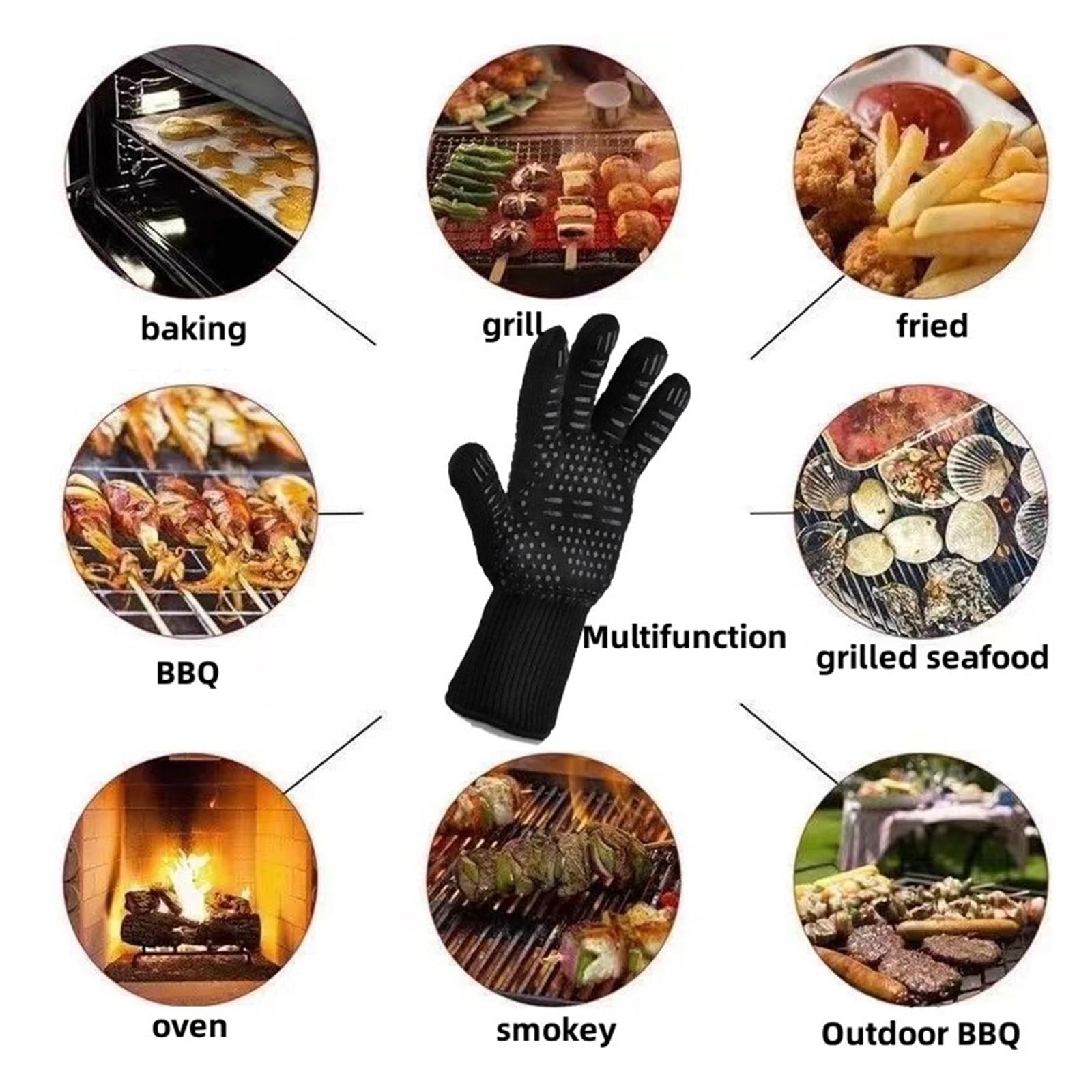 Guanti BBQ, guanti in silicone resistenti al calore 500-800 gradi | Cinque dita, antiscivolo, doppio lato per cucina, griglia, forno e campeggio(1pcs)