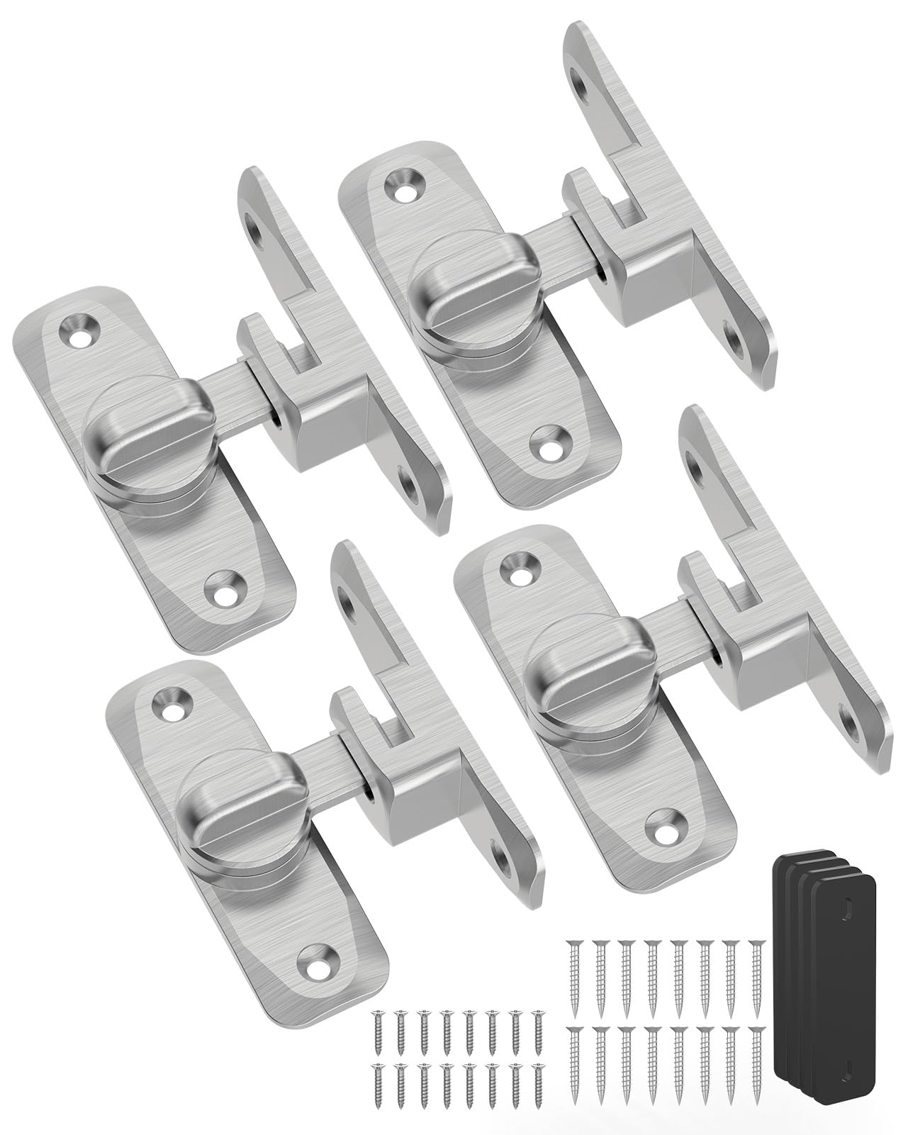 YogePote 90/180 Degree Barn Door Latch Lock with Spacer, Silver, 4 Pack