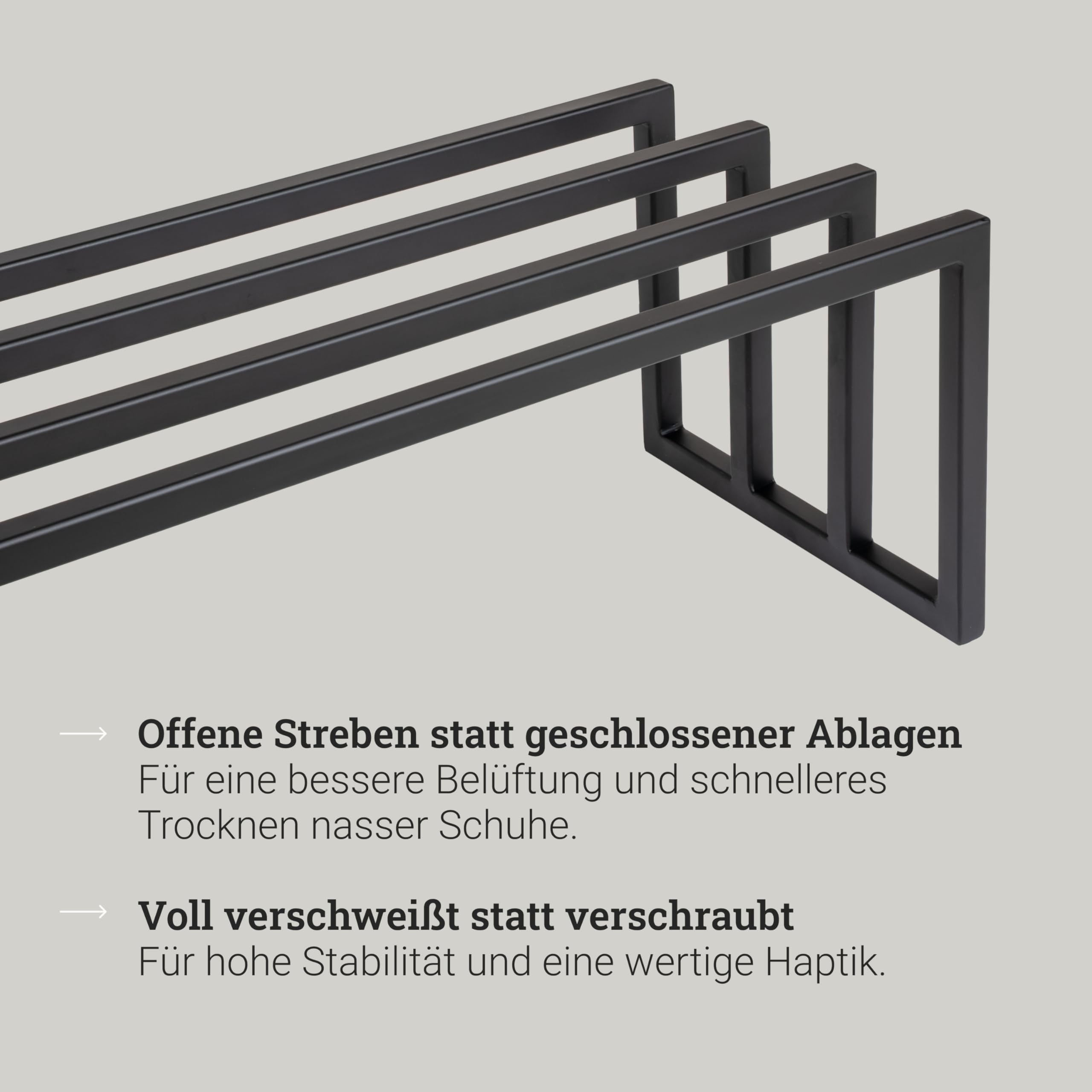 Natural Goods Berlin 1x Schuhablage RECHTECK - Offenes Schuhregal Metall Schwarz - 80 x 25 x 30 cm - Schwarzes Schuhregal Outdoor Wetterfest - Schuhaufbewahrung Platzsparend - Shoe Rack, Shoe Storage