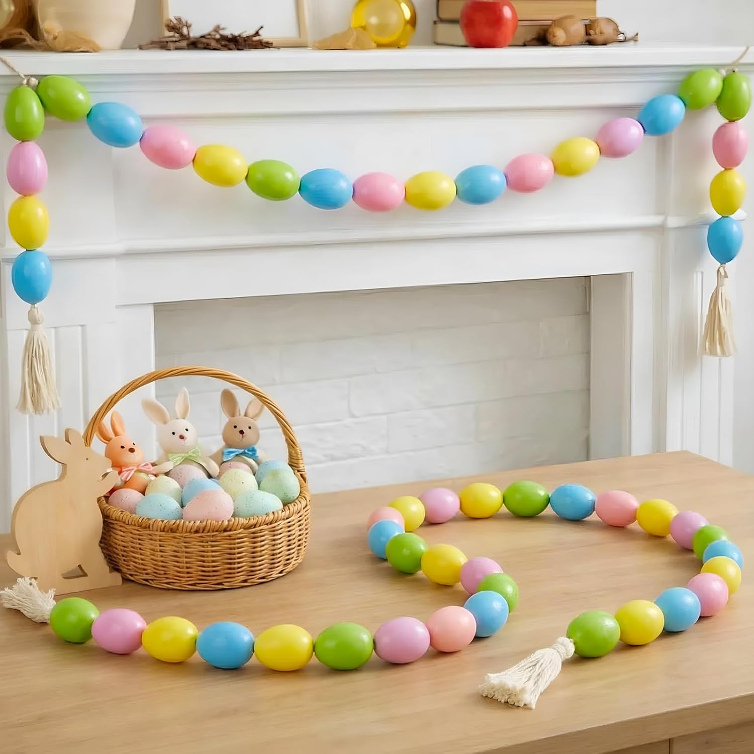 Oudain 7.9 FT Easter Egg Garland Kit Easter Hanging Ornament Colorful Egg Bunting Banner Tree Decorations for Indoor Outdoor Home Wall Fireplace Stairs(Light Morandi)