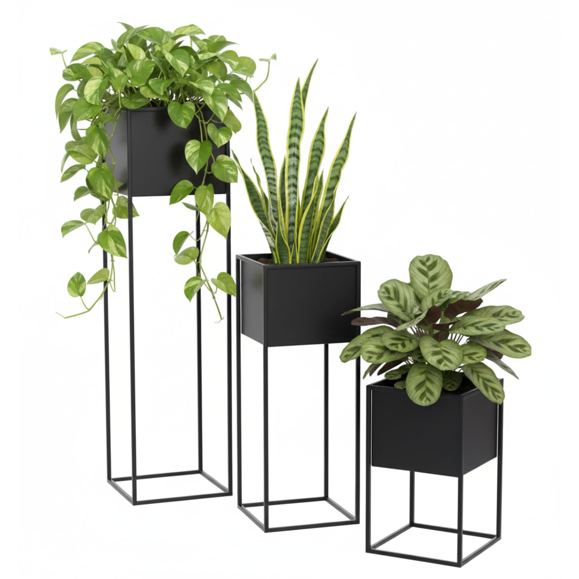 Blumenständer Metall Schwarz Set 3 (Höhe 40, 70 & 100 cm) - Pflanzenständer - Modern Deko Wohnzimmer - Salon Blumenhocker - Blumentreppe - Blumenregal Indoor