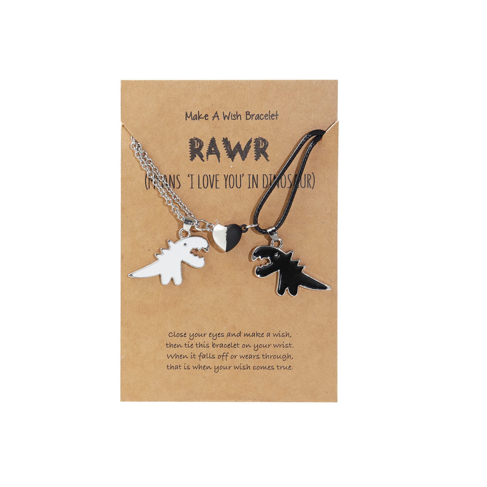 2Pcs Handmade Love Heart Dinosaur Couple Matching Pendant Necklace Set for Women Men Friend Adjustable Animal Necklace Friendship Jewelry Gift