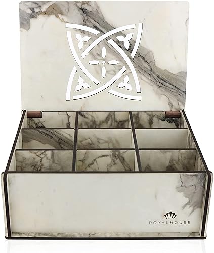 Miniatura 10 de RoyalHouse Organizador de caja de almacenamiento de té de madera de alta calidad MDF nogal caja decorativa multifuncional ecológica 9 compartimentos