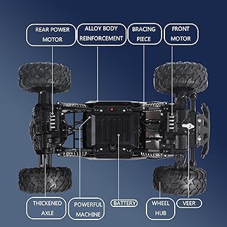 RC Cars Remote Control Car 1:12 Off Road Monster Truck,Metal Shell 4WD Dual Motors LED Headlight Rock Crawler,2.4Ghz All Terrain Hobby Truck with 2 Batteries for 60 Min Play,Boy Adult Gifts