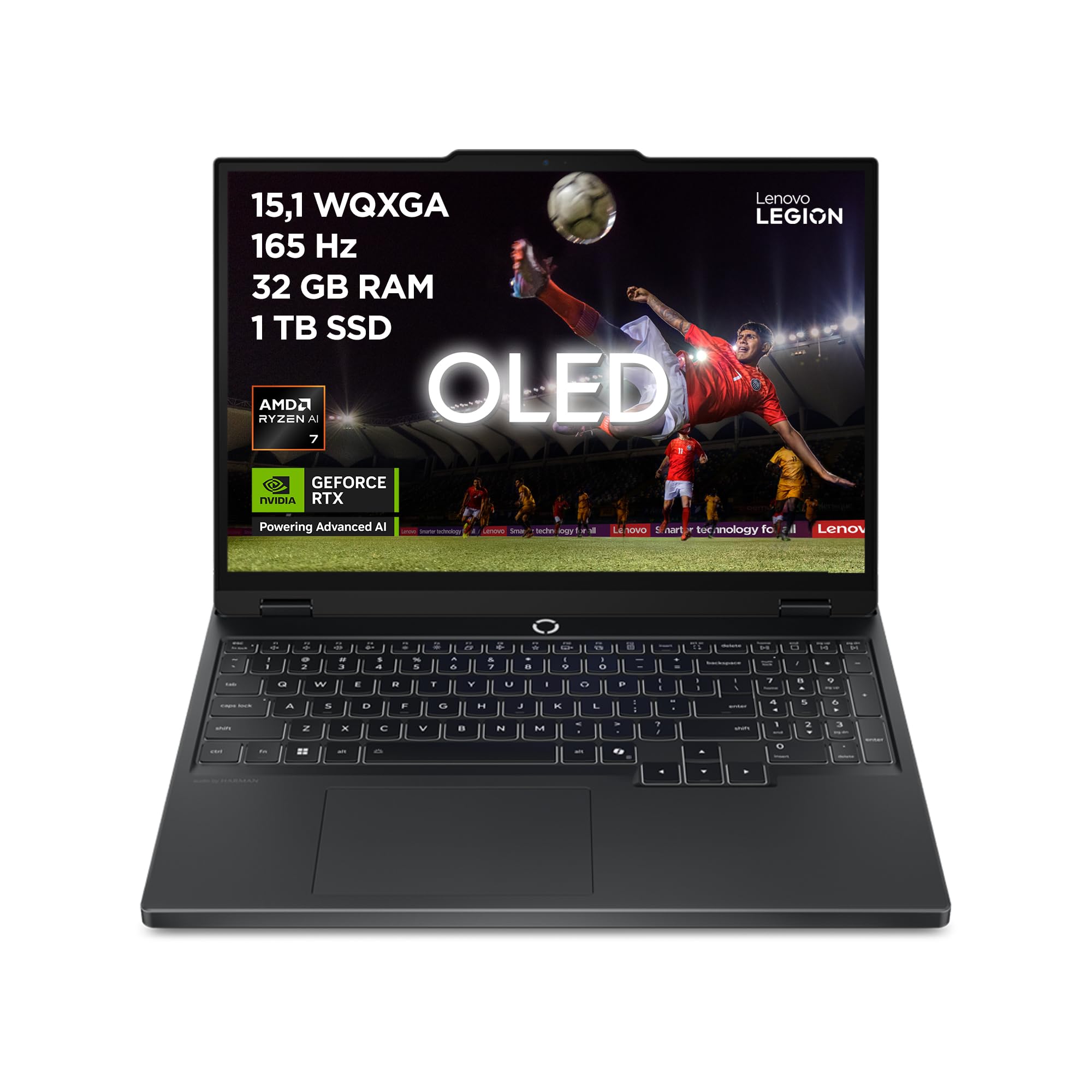 Lenovo Legion 5 Gen 10 - Portátil Gaming IA 15.1" OLED (AMD Ryzen 7 260, NVIDIA GeForce RTX5060, 165Hz, 32GB RAM, 1TB SSD, Wi-Fi7, Sin Sistema Operativo) QWERTY Retroiluminación Blanca, Español-Negro
