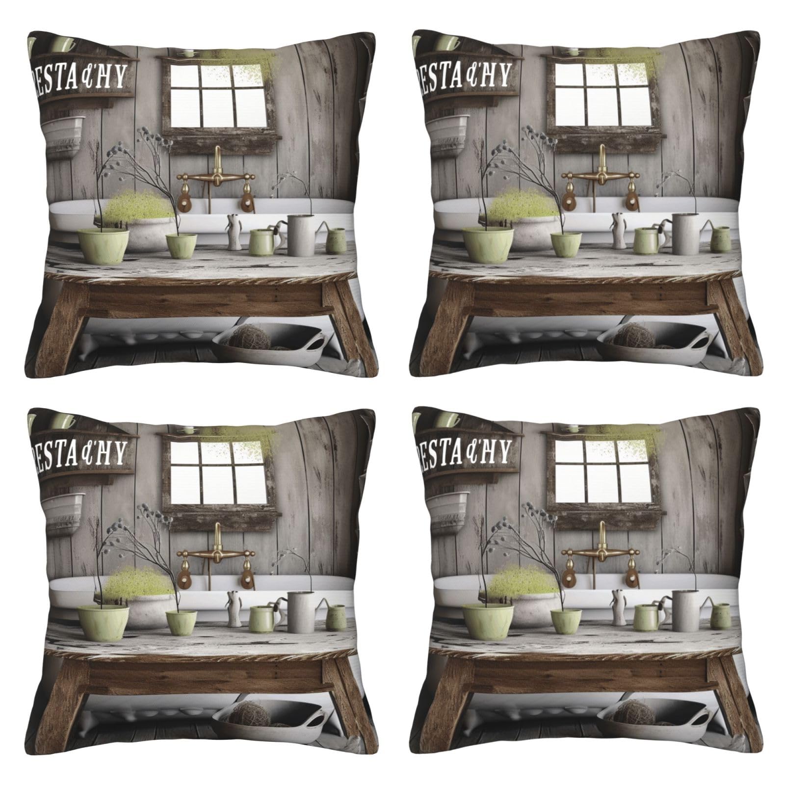 Farmhouse Rustic Throw Pillow Cases 4 Pack Square Pillowcases Super Soft Pillow Protectors With Zipper for Couch Livingroom Sofa Bed Office Car,45x45 CM