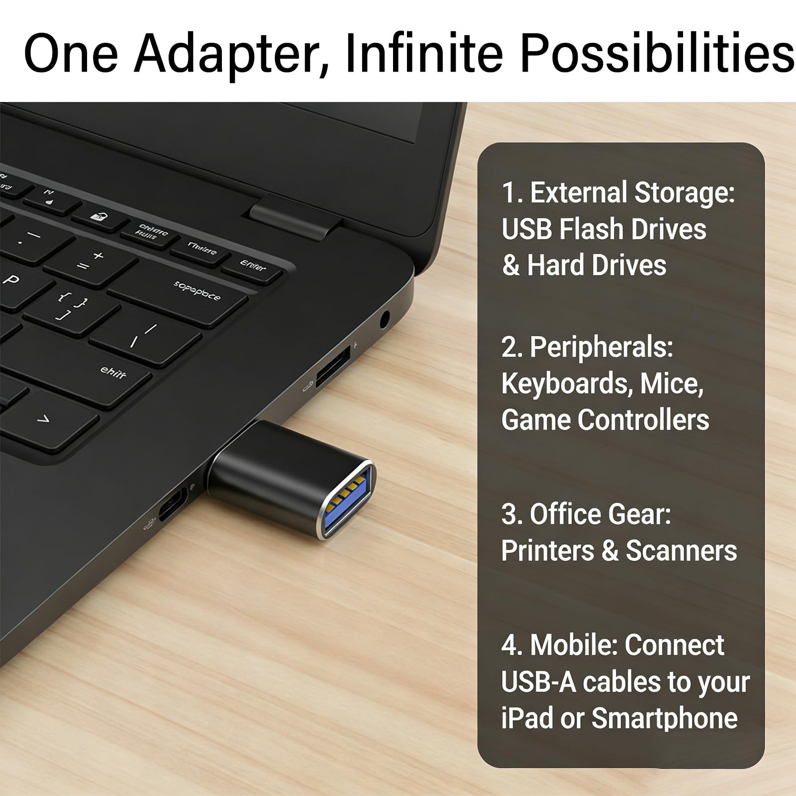 3 Pcs USB to USB C Adapter,Aluminum OTG Converter USB-C to USB Female Adaptor ,USB A 3.0 Female to USB-C Male Compatible with Type-C Phones and Tablets,MacBook Pro, Other USB Type-C Devices(Black) — view 6