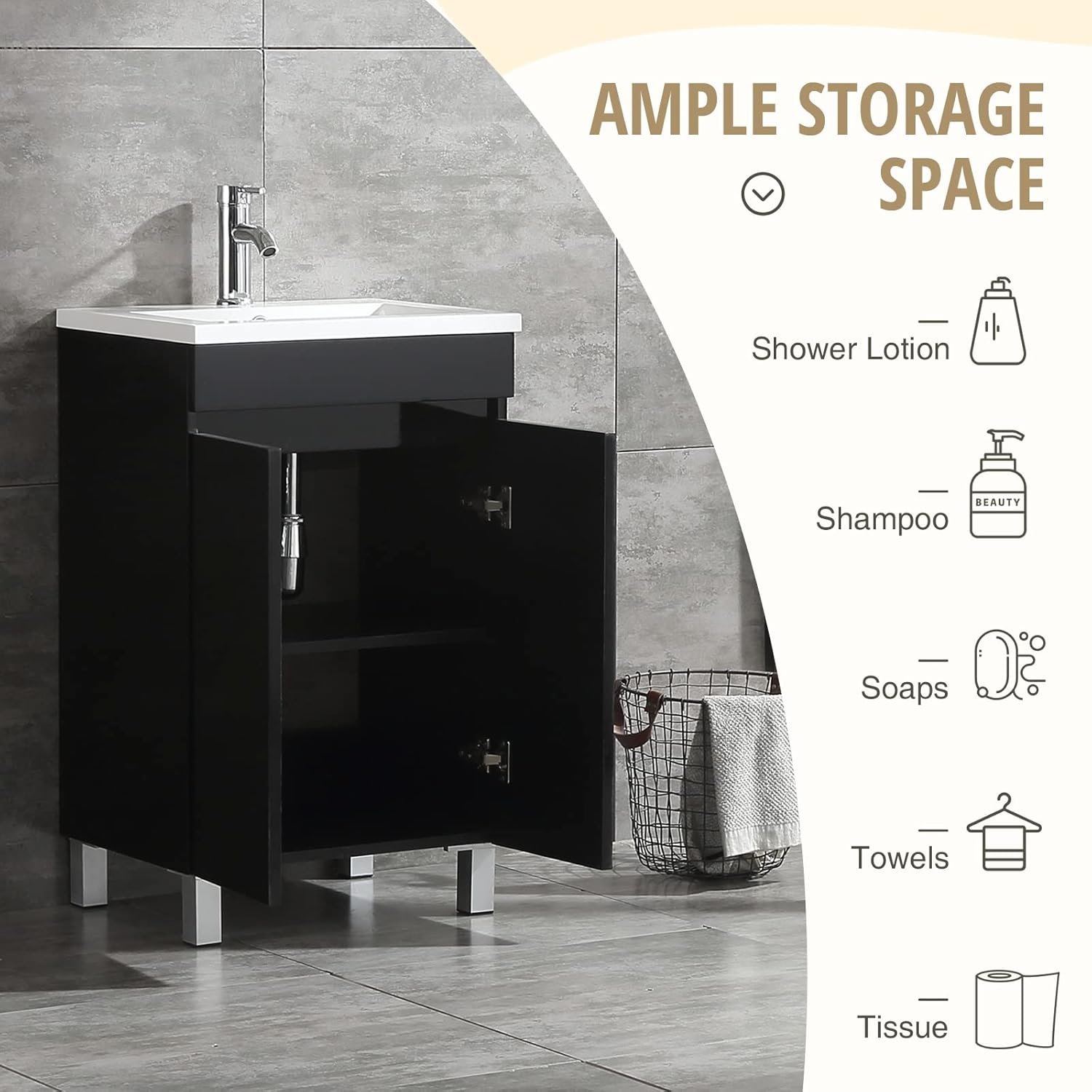 wonline vanity cabinet with open doors showing ample storage space for toiletries and towels