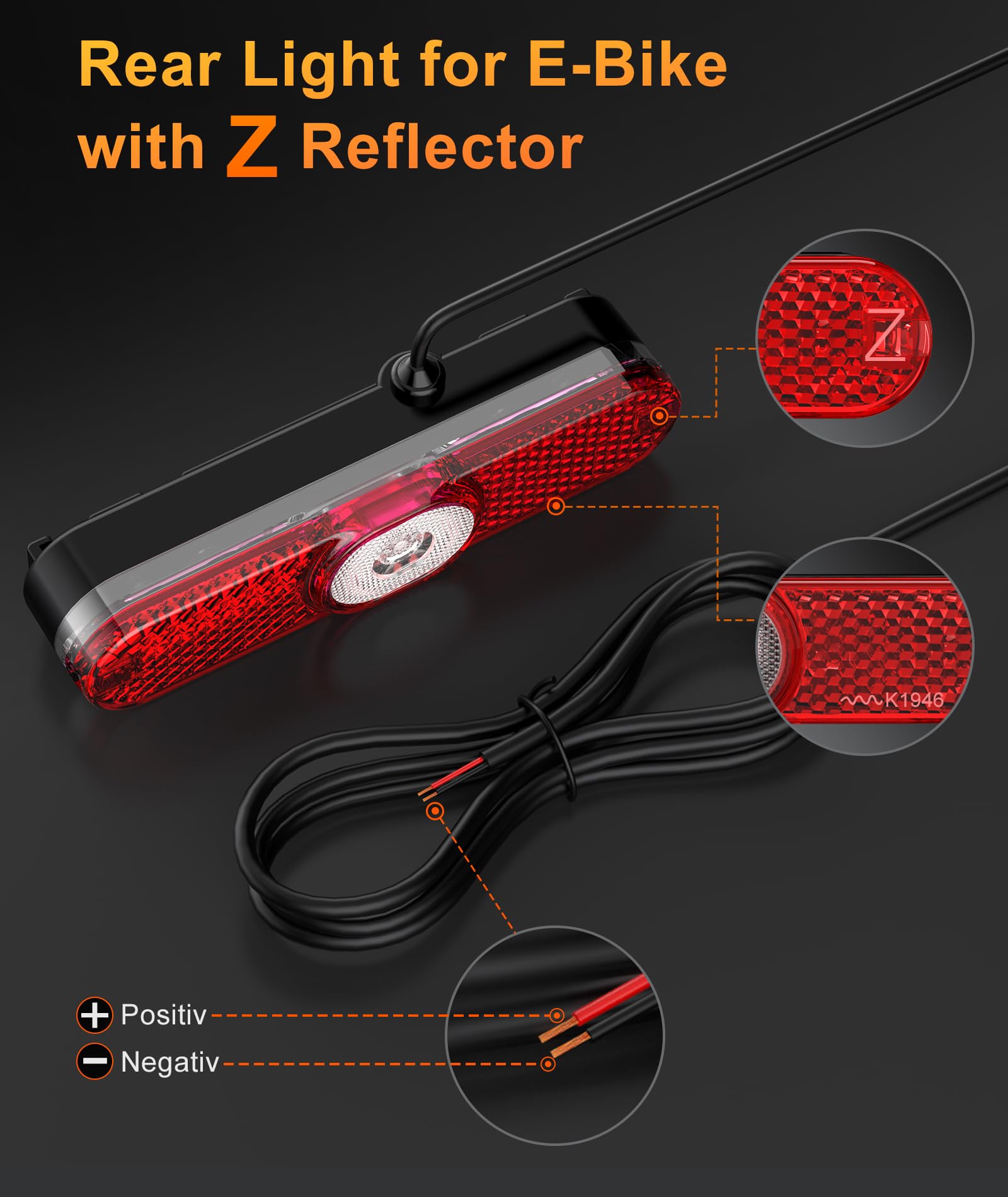 SYACHI Luce Posteriore Bici Elettrica Con Sensore Freno Per E-Bike, LED Superluminoso, Impermeabile IPX6, 6-48 V, 0,5 W Luce Posteriore da Ciclismo