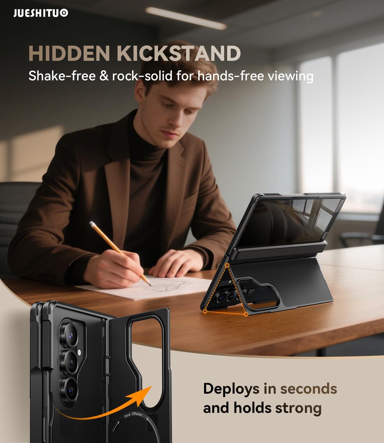 JUESHITUO for Samsung Galaxy Z Fold 7 Case with Privacy Screen Protector, Hidden Kickstand & MagSafe, Military Shockproof Cover for Galaxy Z Fold 7, Hinge Protection, Black