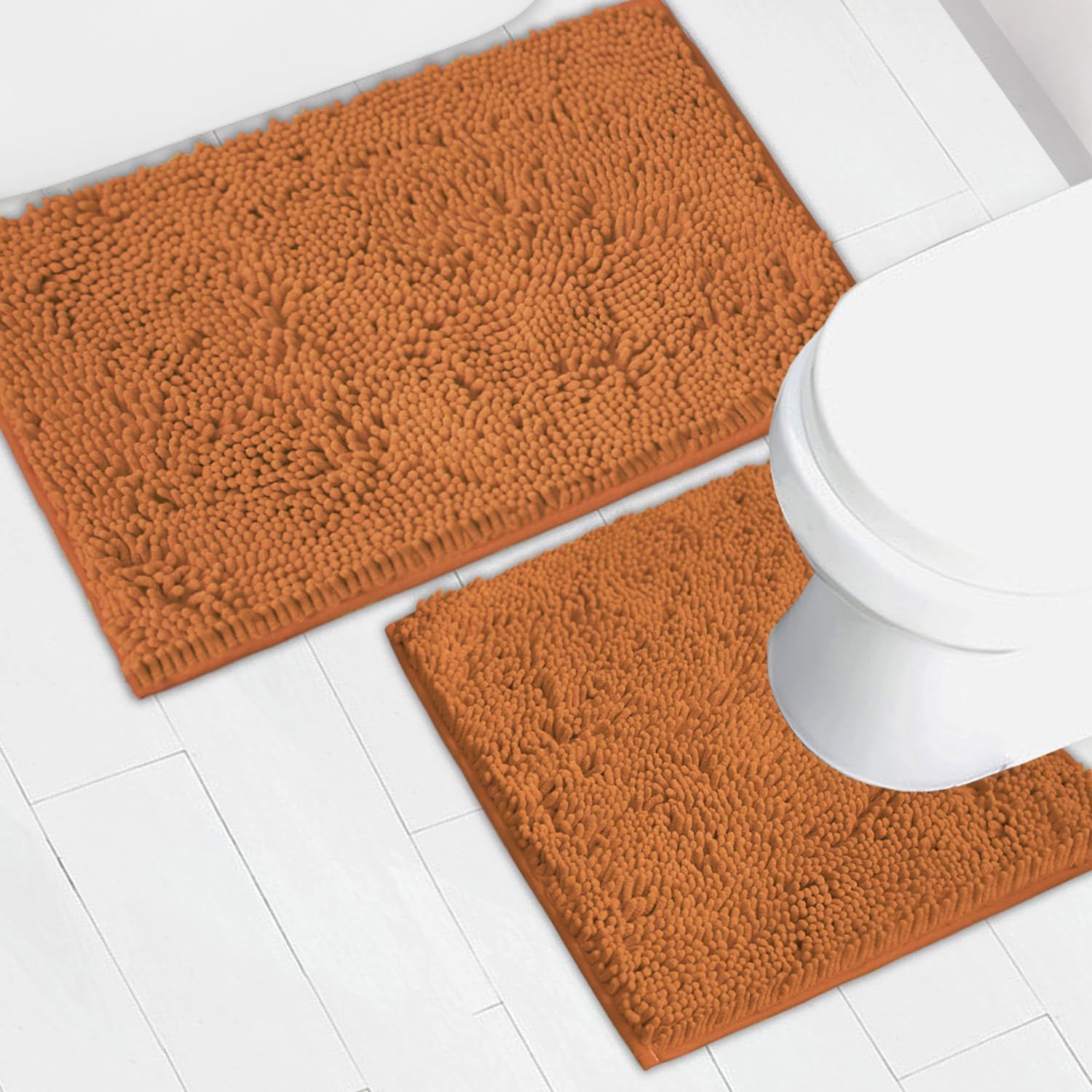 AINAHYVA Bathroom Rugs Chenille Bath mat 2 Piece Set, Super Absorbent, Strong PVC Non Slip Backing, Bath mats for Bathroom, Plush Shaggy, Thick,