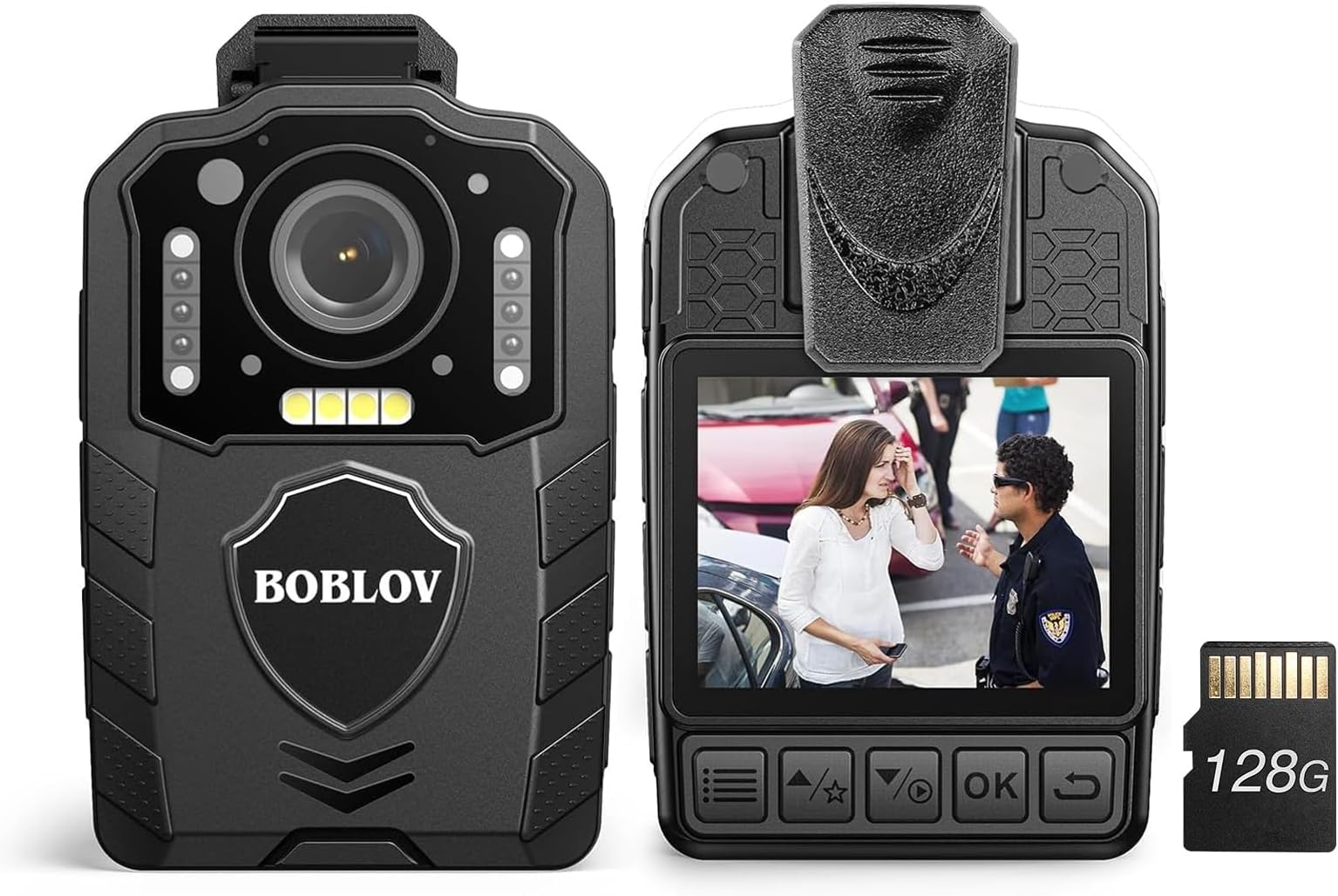 BOBLOV KJ25 128GB Body Camera, 3000mAh with 10-13Hrs Recording, Affordable Body Cam with Night Vision, External TF Card with Exchange for Hiking, Delivery, Law Enforcement(128GB)