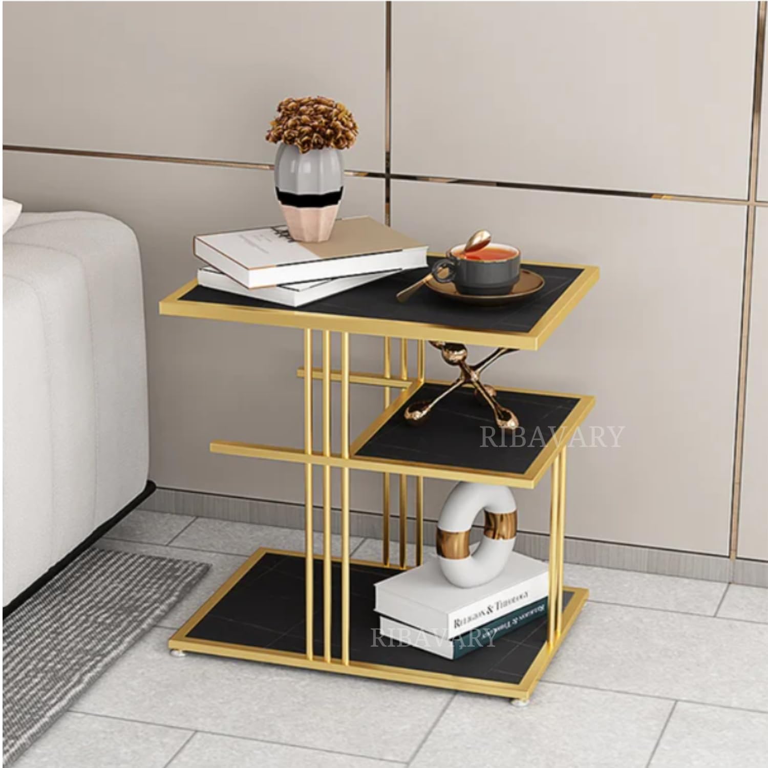 RIBAVARY® Metal Cocktail Coffee Table for Living Room, Bedroom and Farmhouse, Side Table for Small Spaces, with Two-Layer Storage for Small Space (Golden & Black, Square Structure) (B0CK34ZLNW) Amazon Price History, Amazon Price Tracker