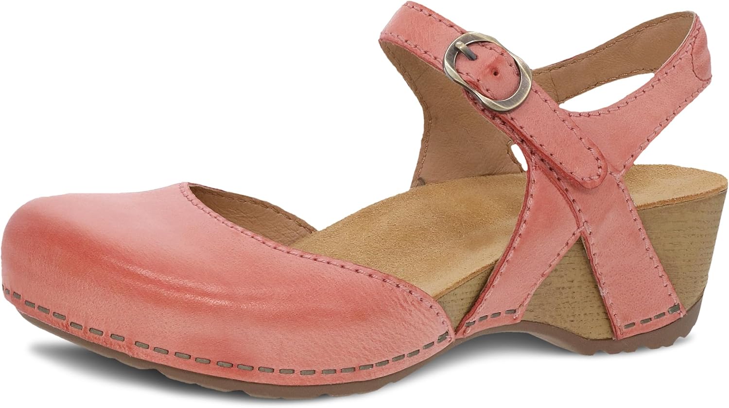 Dansko Tiffani Wedge Sandal for Women – Cushioned, Contoured Footbed for All-Day Comfort and Support – Hook & Loop Strap with Buckle Detail – Lightweight Rubber Outsole