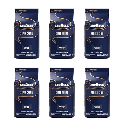 Lavazza Super Crema - Café en grano entero, tostado medio espresso, mezcla de arábica y Robusta, bolsa de 2.2 libras (paquete de 6)