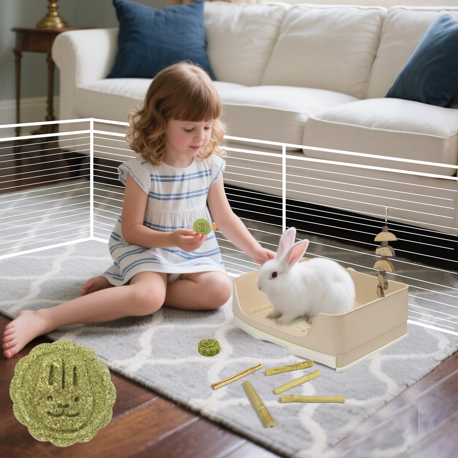 RUBYHOME Oversize Rabbit Litter Box with Drawer, Corner Toilet Box with Grate Potty Trainer, Bigger Pet Pan for Adult Guinea Pigs, Chinchilla, Ferret, Galesaur, Small Animals, 16.9 inch Long (White) - image 4