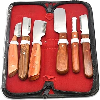 AAProTools Dog Grooming Coat Stripping Knife Stripper Trimmer Tool Wooded Handle Stripping Knives Set of 6 in Stainless Steel Non-Slip Tools for Grooming Dogs