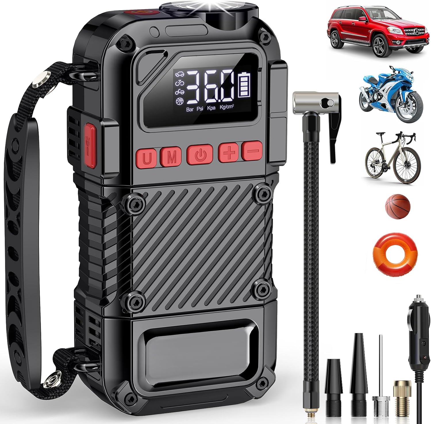 Tire inflator portable air compressor with 20000mAh battery