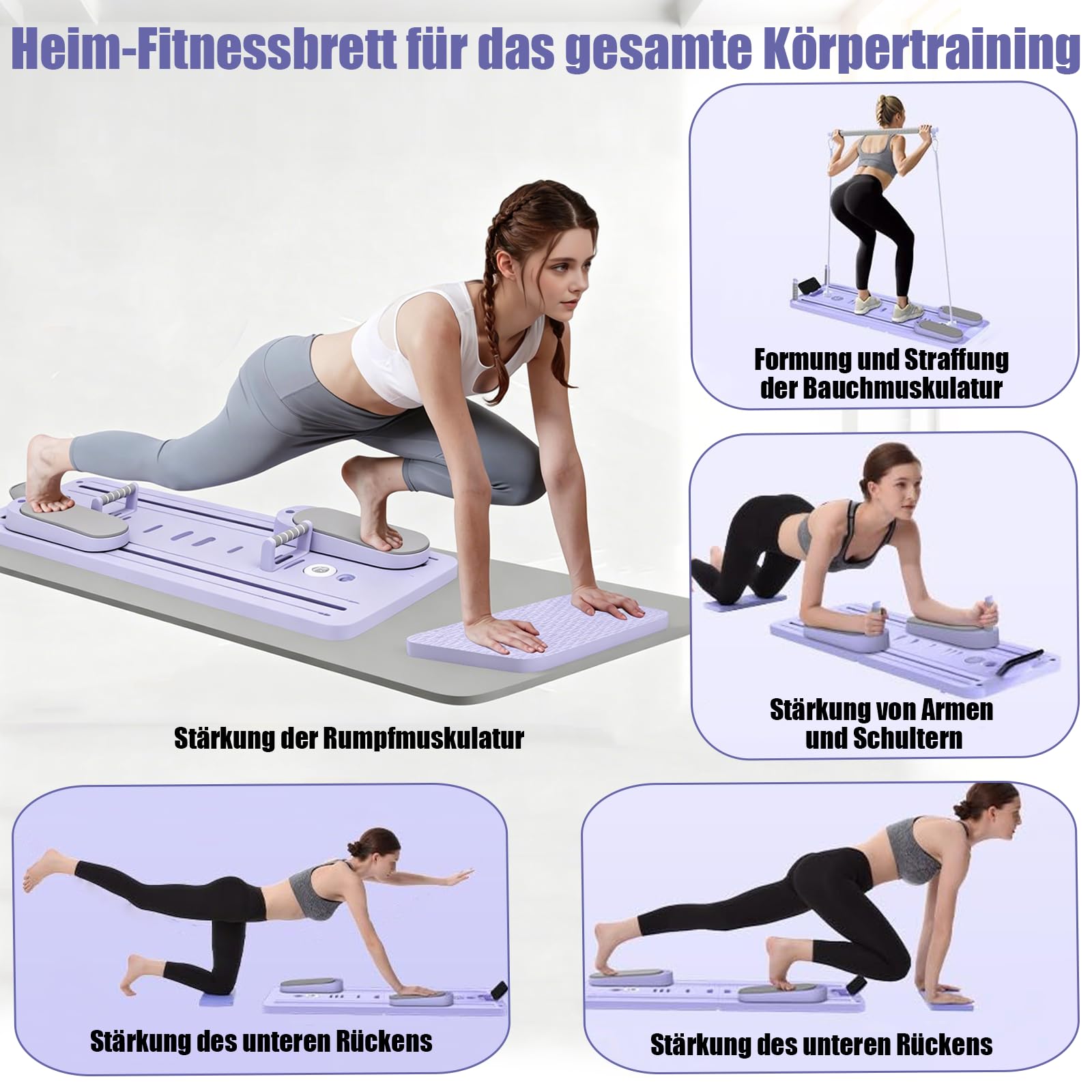Klappbares Multifunktions Pilates Board - Pilates Board für Zuhause, mit Pilates Reformer & Widerstandsband & Vielfältiges Zubehör, Ideal für das Ganzkörpertraining