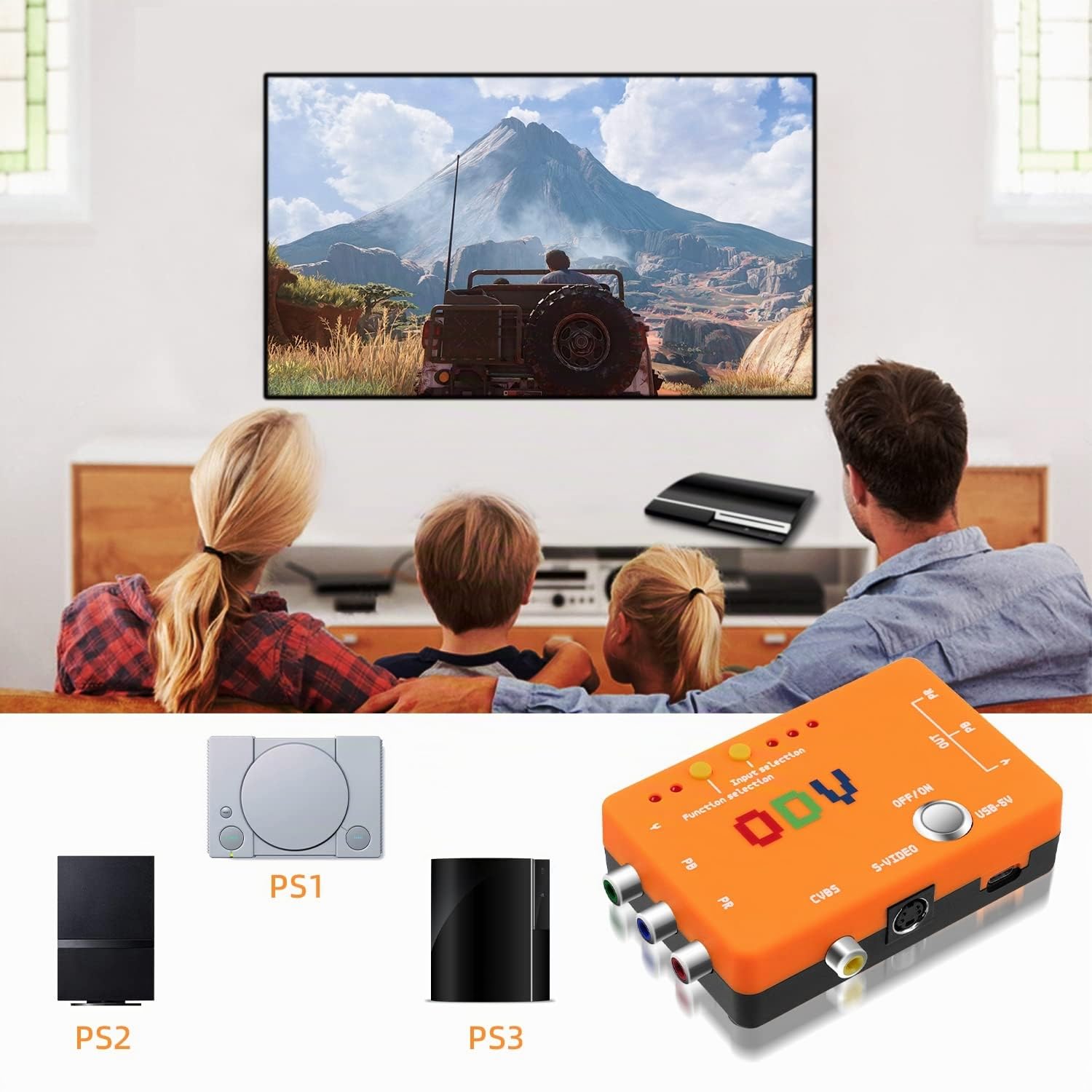 Mcbazel ODV-II - Convertidor de componentes Compuesto CVBS/S-Video/YPbPr a YPbPr con Cable AV componente para Consola de Juegos PS1/PS2/N64/GC/SFC/Retro