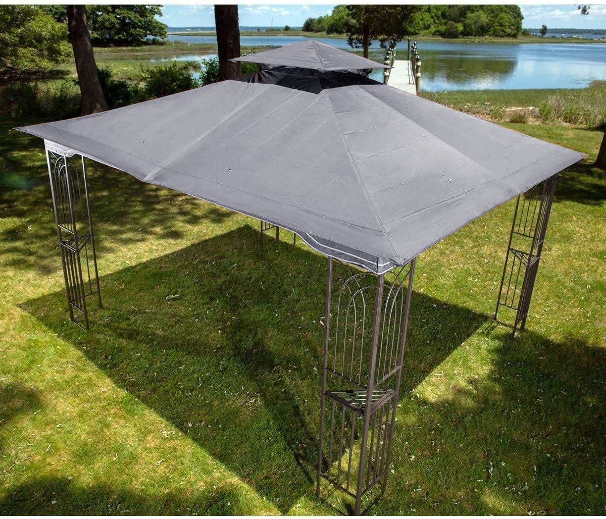 Pawilon ogrodowy 4 x 3 mm, wodoszczelny, odporny na warunki atmosferyczne metal i w 100% materiał hydrofobowy, podwójny dach dla lepszego dopływu powietrza, z siatką przeciw owadom, z pierścieniami do roślin (szary)