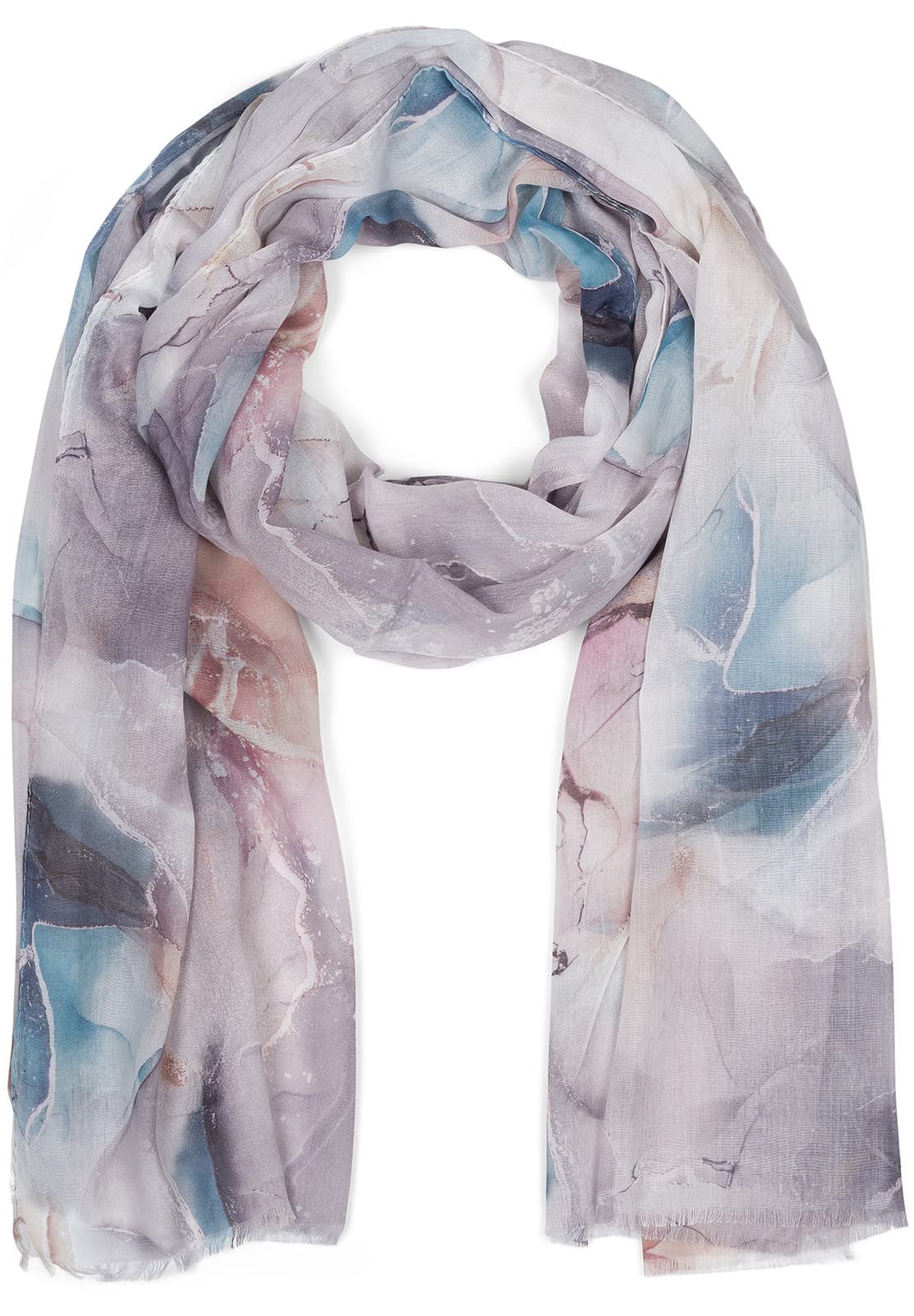 styleBREAKER Ladies Scarf with elegant marble pattern and short fringes, light scarf in pastel colours, stole 01016219, Colour:Grey