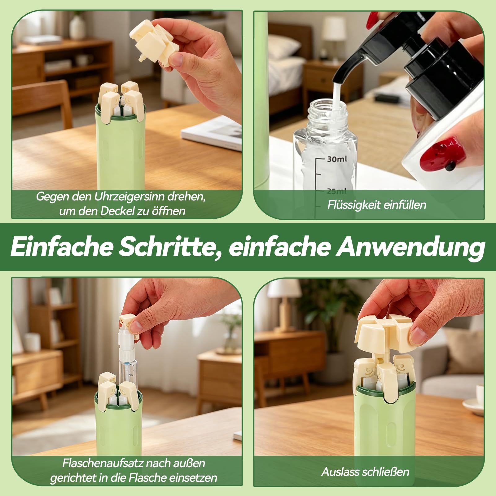 Dispenser da viaggio 4 in 1, bottiglie da viaggio ricaricabili da riempire, contenitore da viaggio a prova di perdite, con scala ed etichette per shampoo, gel doccia e lozione, bottiglia