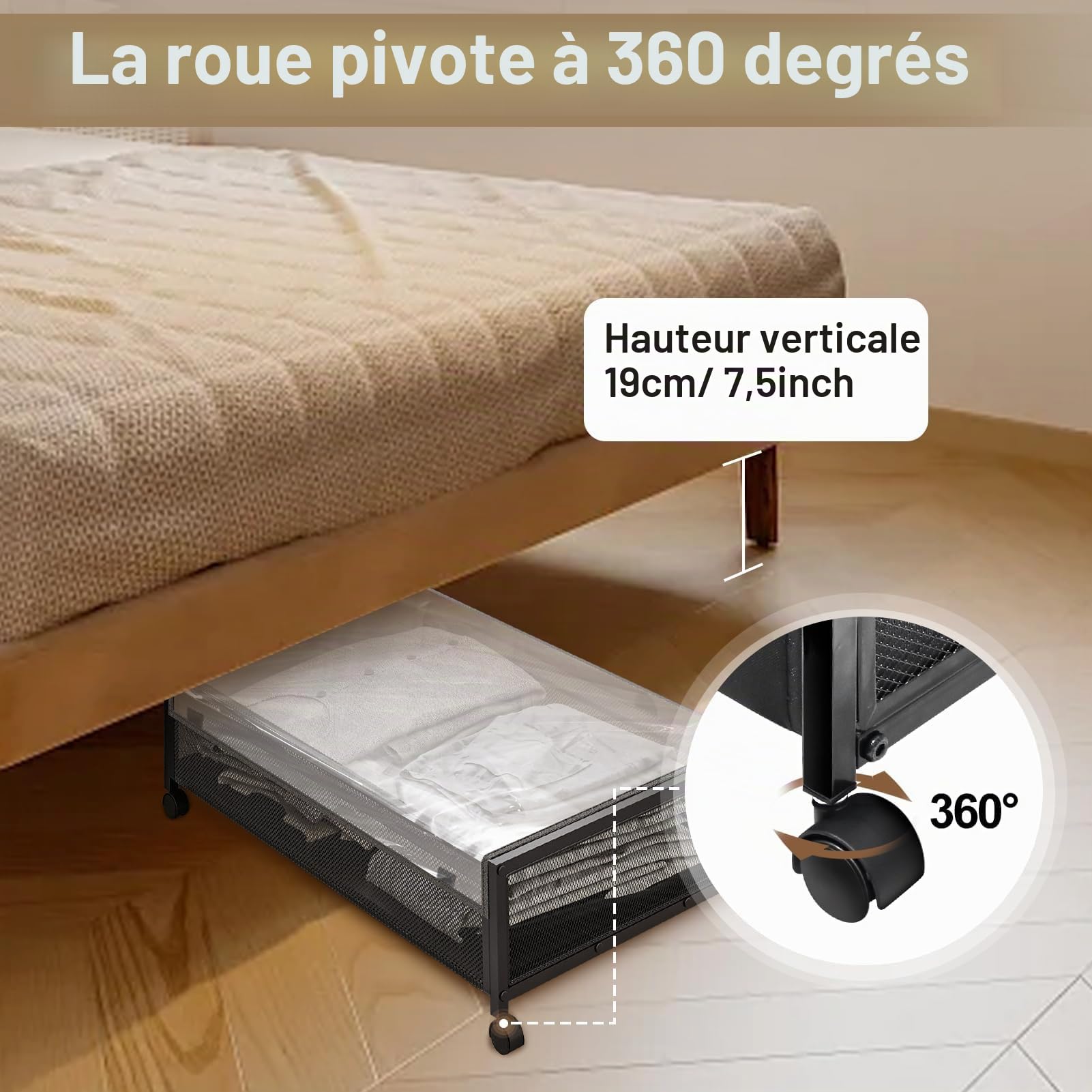 Rangement Sous le Lit Avec Roulettes, Boîtes Rangement Sous le Lit(2 Pcs)