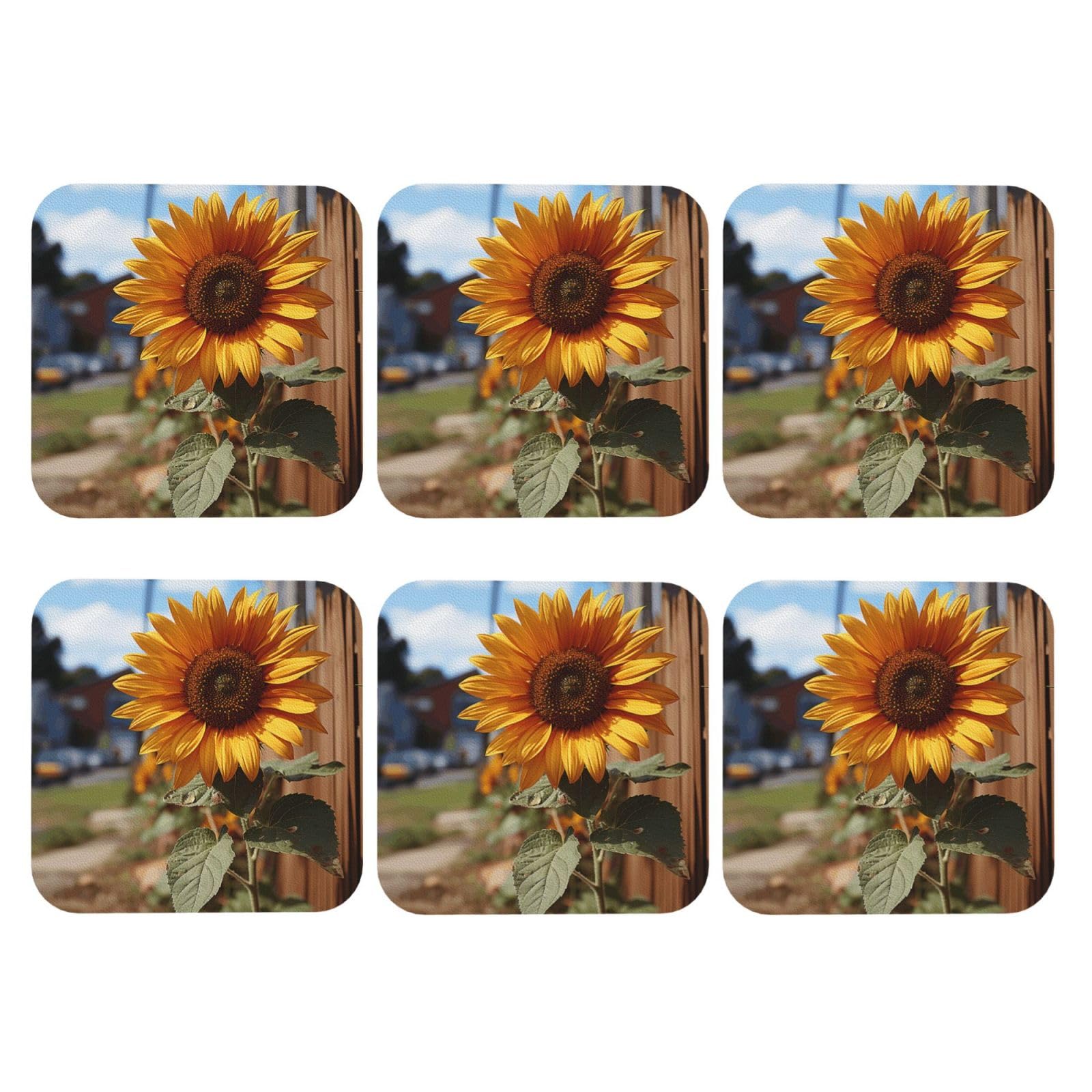 6pcs Leather Coasters for Drinks, Farm Sunflower Drink Coasters for Tabletop Protection, 4" Cup Coasters for Coffee Table Decor, Non-Slip Drinking Cup Mat for Hot Or Cold Drink