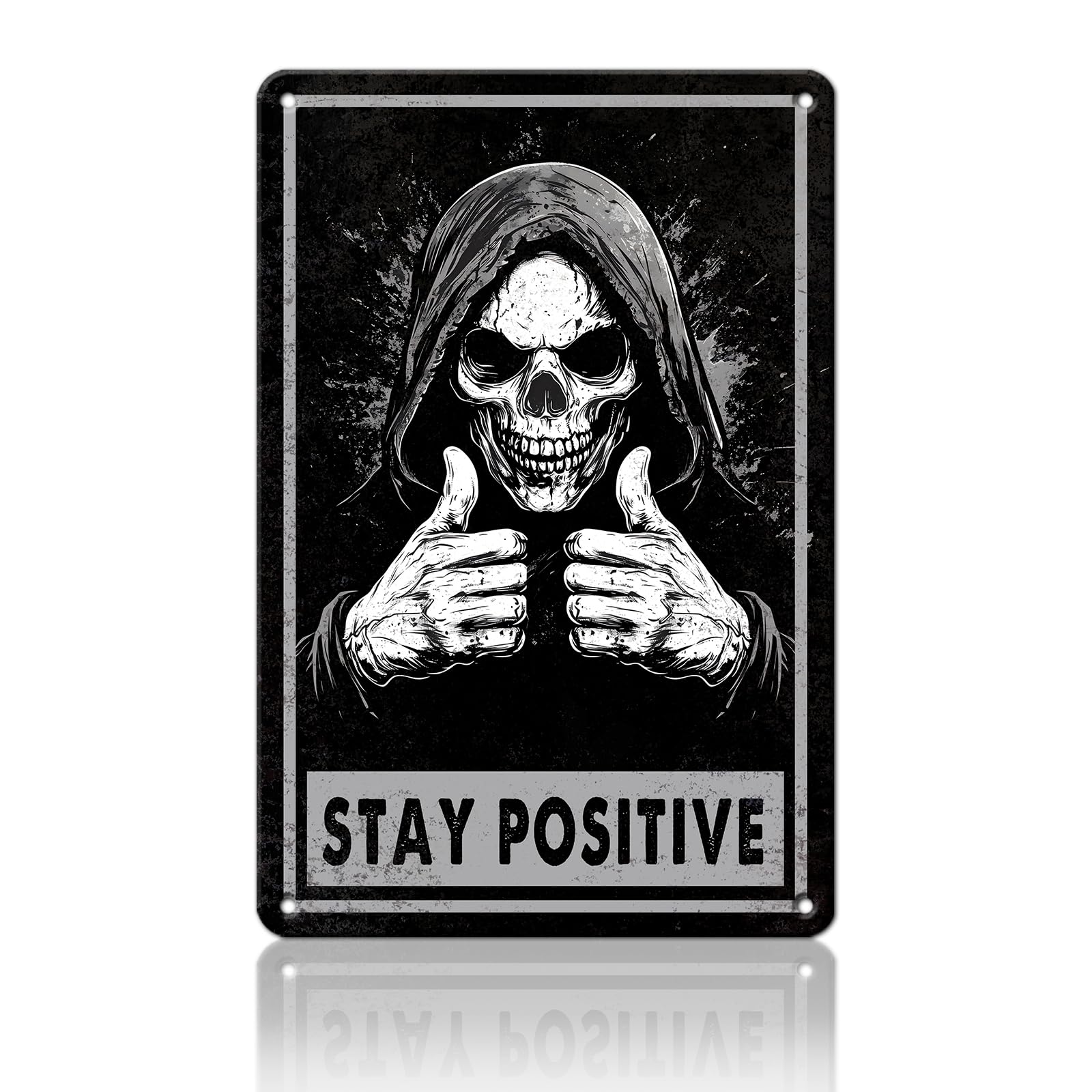 Anceky Stay Positive Skull Tin Sign Funny Metal Sign Retro Wall Decor for Cafe Kitchen Home Yard Garage 12×16 Inch
