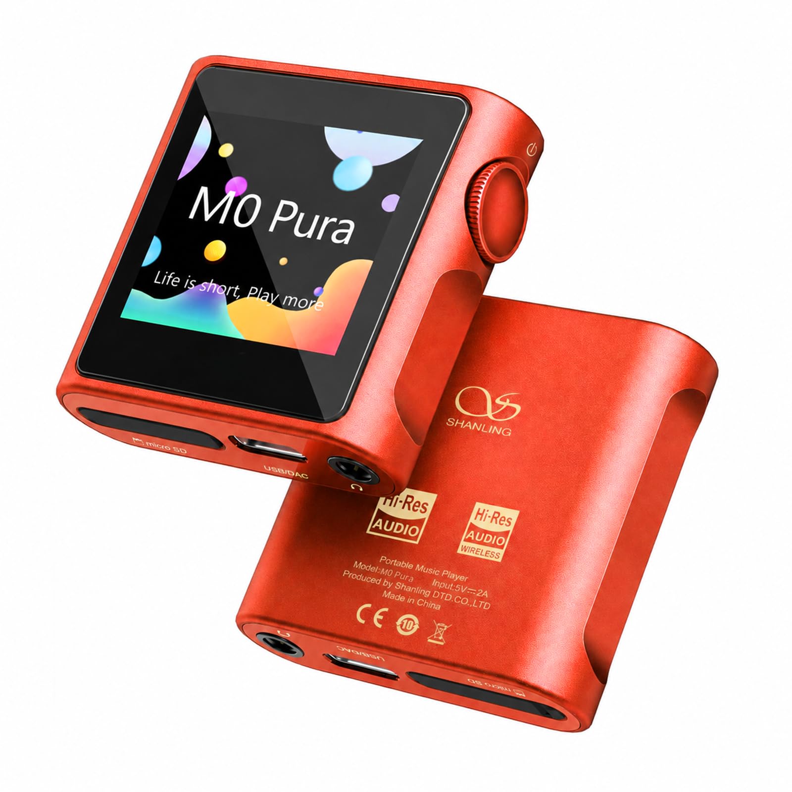 SHANLING M0 Pura Lettore Musicale HiFi, Lettore MP3 Hi-Res, DAC/AMP, 2 x CS43131 DAC, Bluetooth 5.0, Controllo APP, LDAC/SBC/AAC, Jack 3,5 mm/Tipo-C, Supporta USB Audio 384 kHz / 32 Bit, 250 mW a 32 Ω