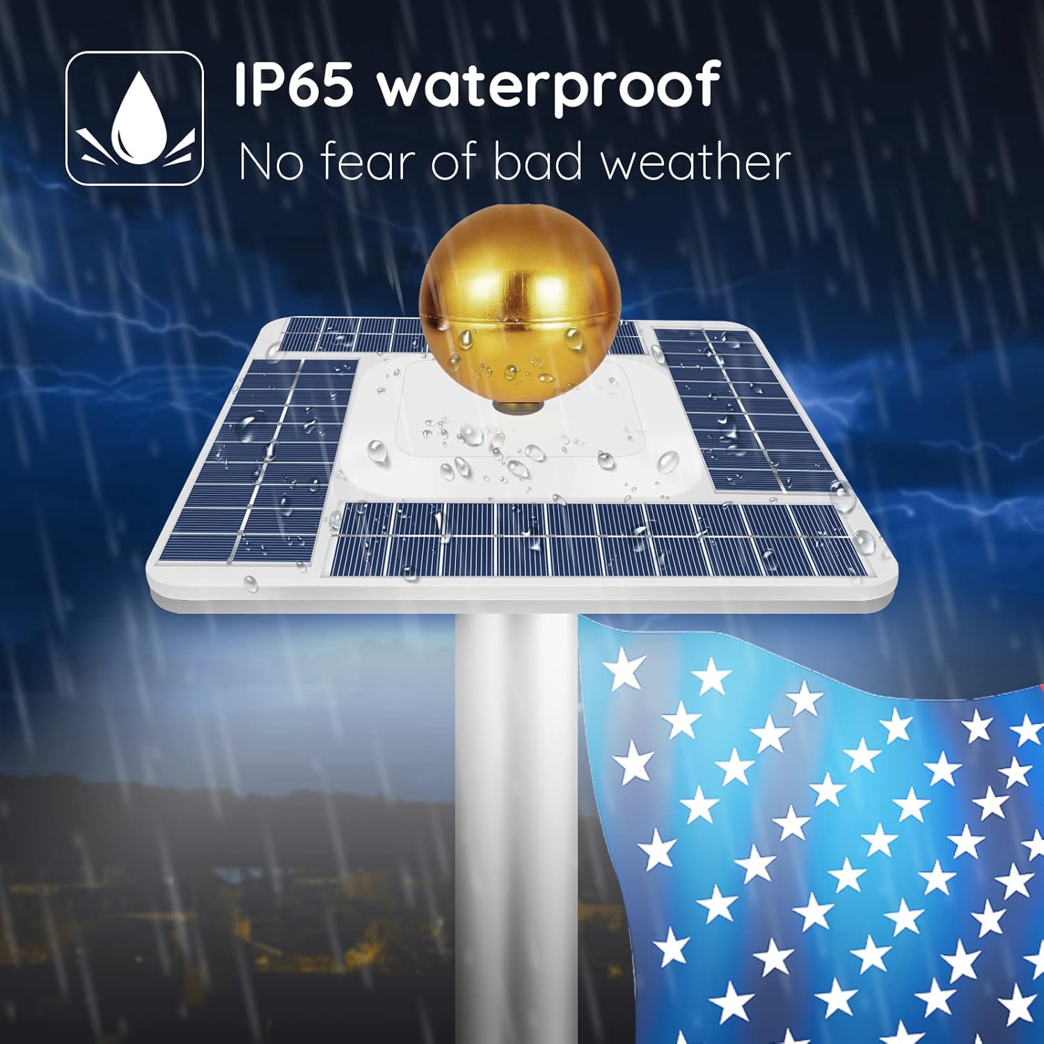 Solar Powered Flagpole Light 320 LEDs Outdoor Waterproof Dusk to Dawn Flag Pole Light for 15-30 ft House Flagpoles 100% Flag Coverage (White)