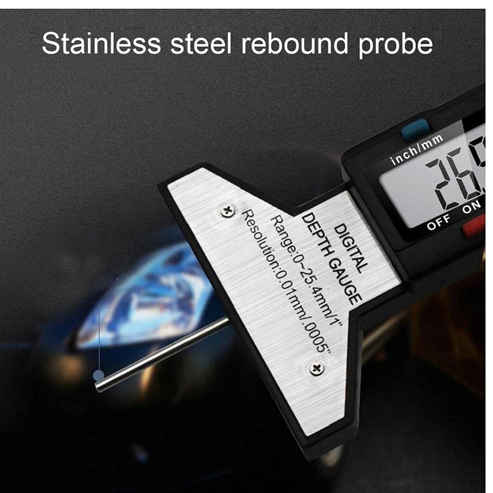 Medidor Digital de Profundidad de la Banda de Rodadura del neumático Comprobador de Profundidad de la Banda de Rodadura portátil de 0-25,4 mm con Herramienta de Pantalla LCD