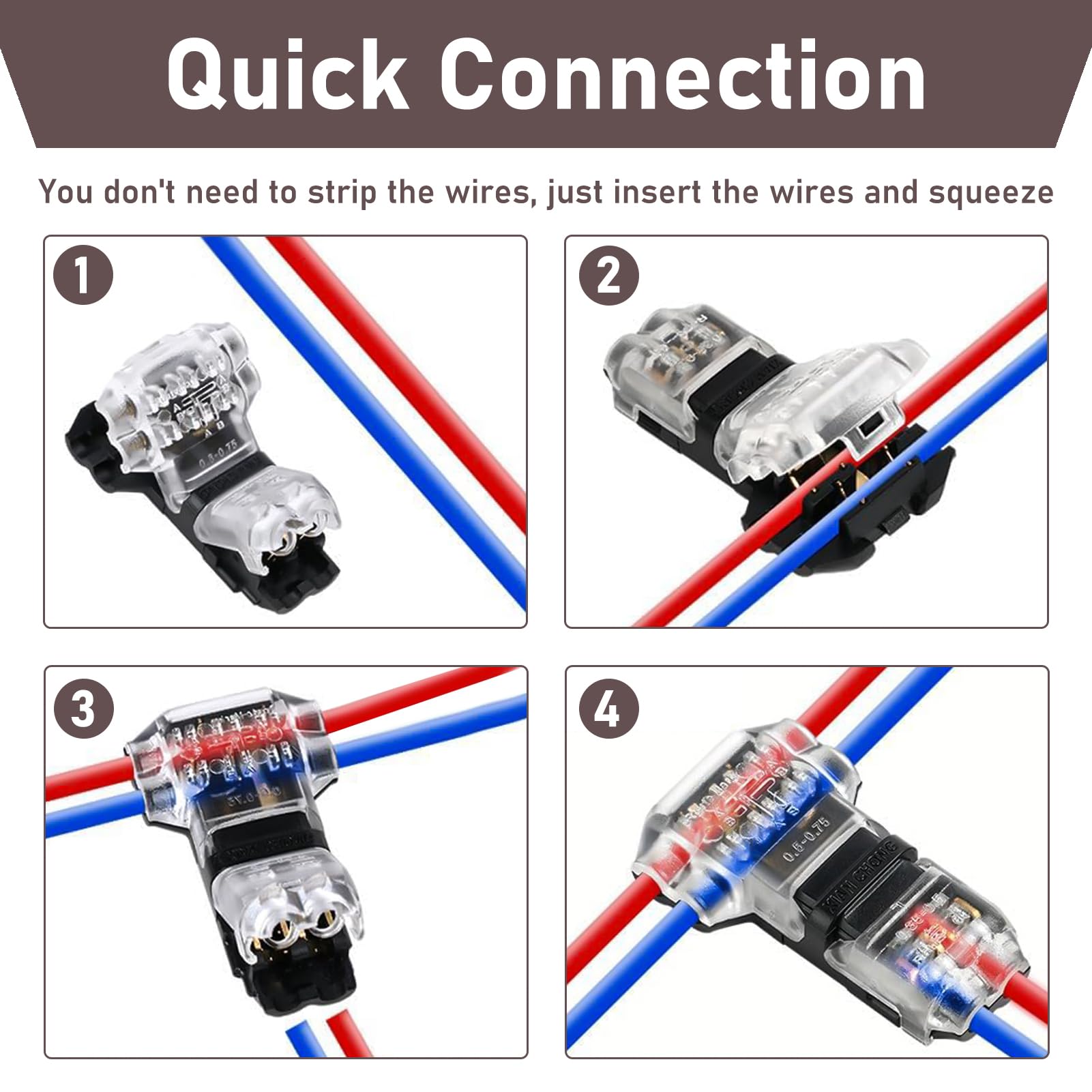 CGEAMDY 10 Connecteurs Rapides à 2 Broches Pour Câbles 18-22 AWG - Sans Dénudage, Idéal Voiture & Audio