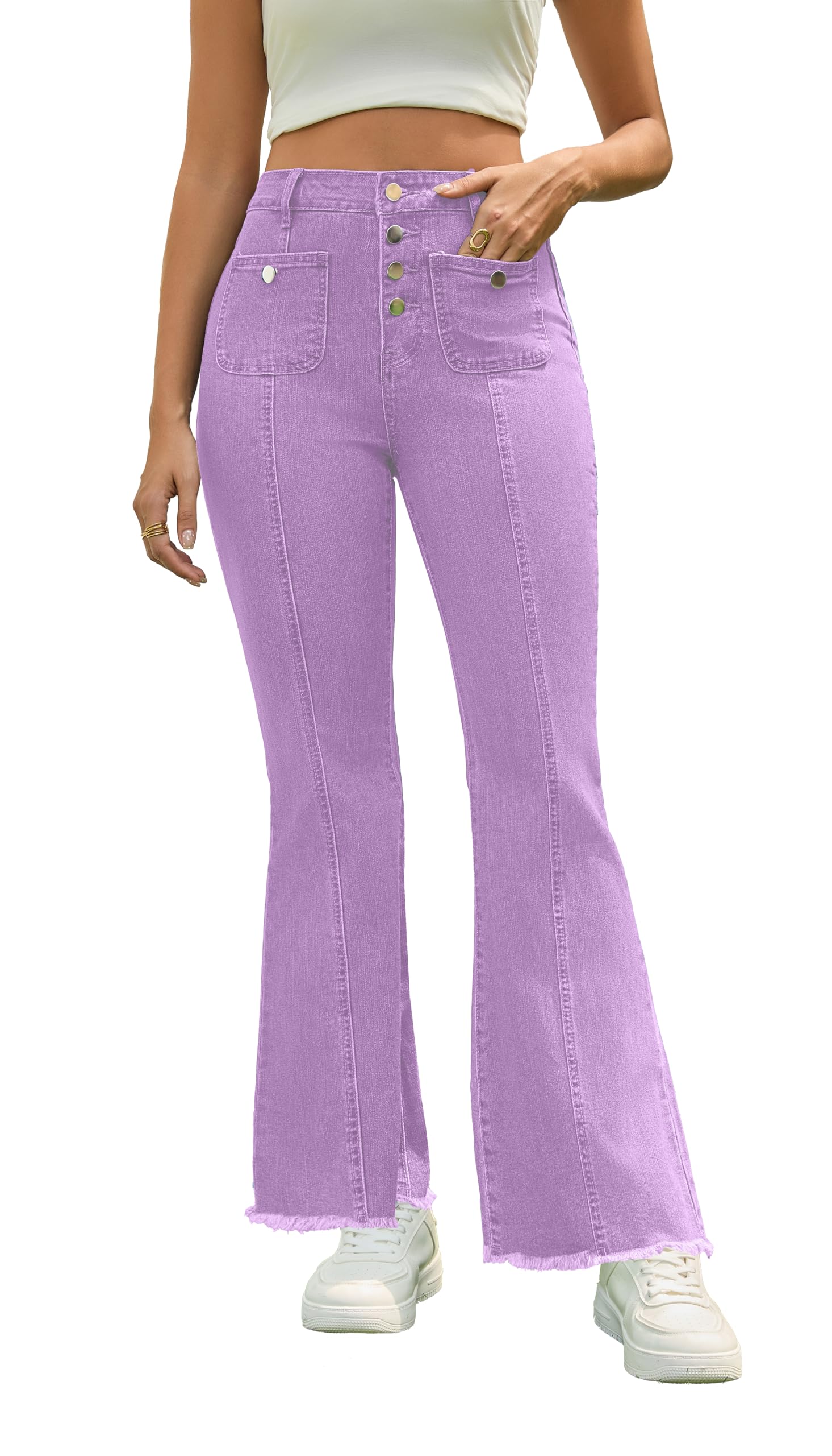INR Casual Denim Pants for Women High Waist Stretchy Bell Bottom Flared Jeans