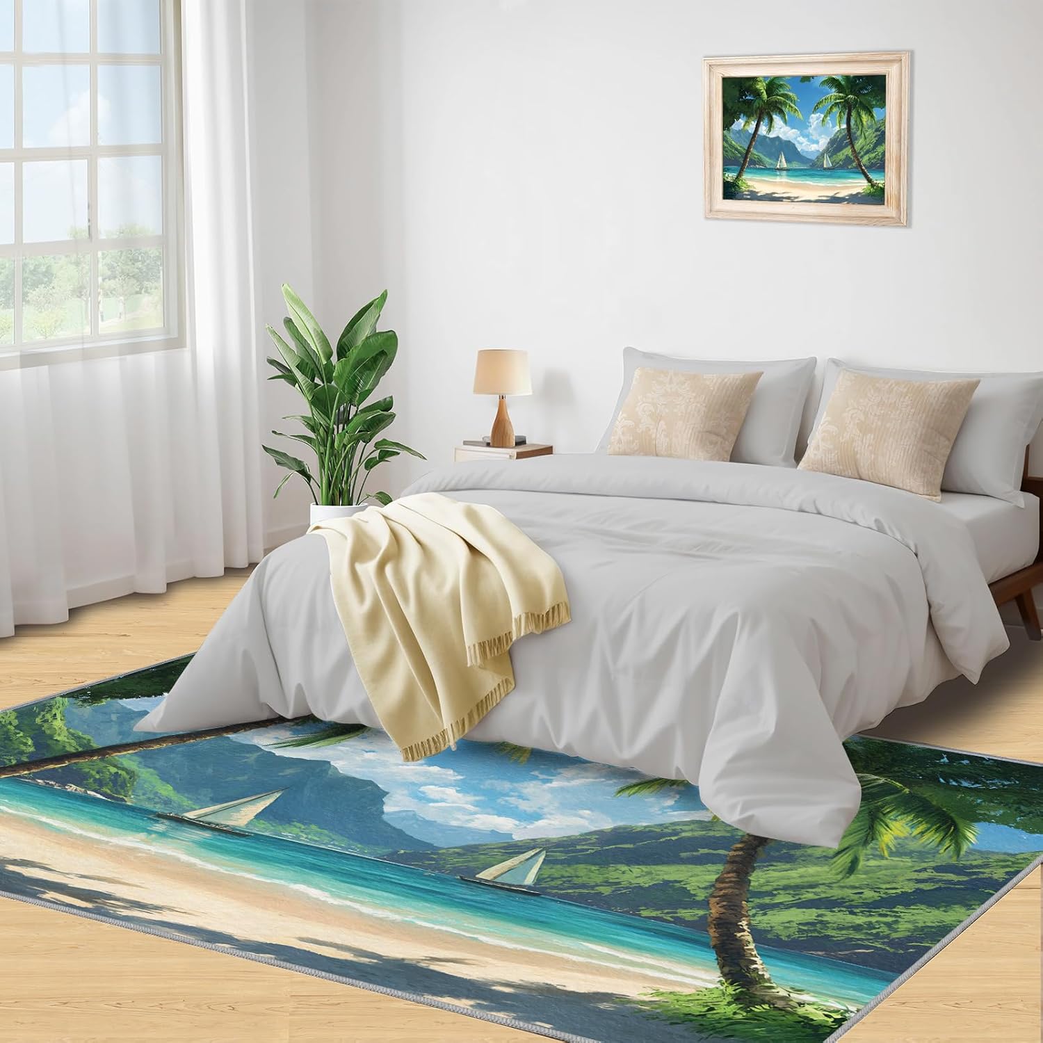 2x3 Rug - Tropical Sailboat Shores Doormat Outdoor Entrance, Coastal Oasis Laundry Room Carpet Non Slip Accent Throw Rugs for Bathroom Kitchen Sink Front Door