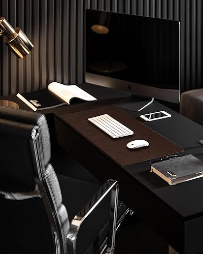 Miniatura 7 de YSAGi Tapete de escritorio de cuero genuino, 31.5 x 15.8 pulgadas, almohadilla de escritorio de oficina gruesa de alta calidad con línea cosida,