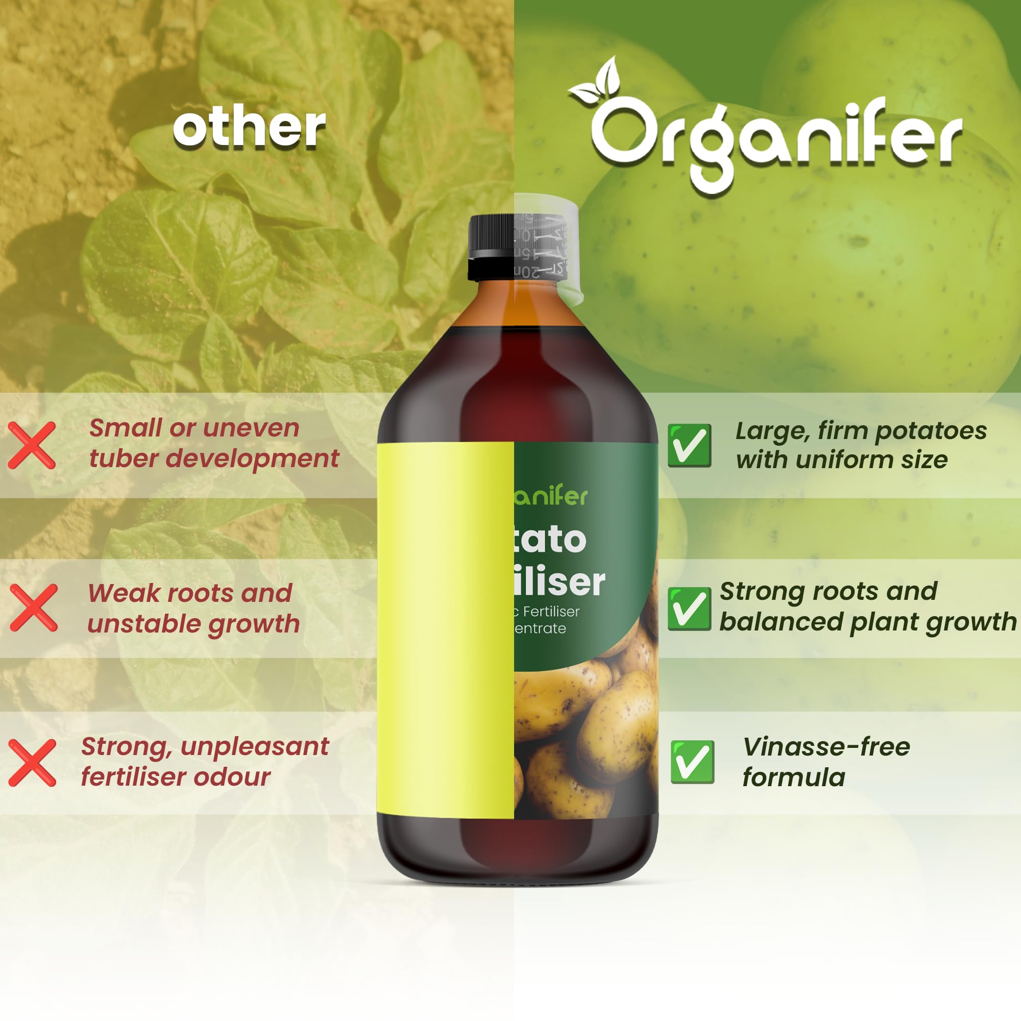 Fertilizante Líquido Para Patata 2L – Abono Orgánico Para Hojas Saludables Y Crecimiento Fuerte – Refuerza Raíces Y Vitalidad – Organifer