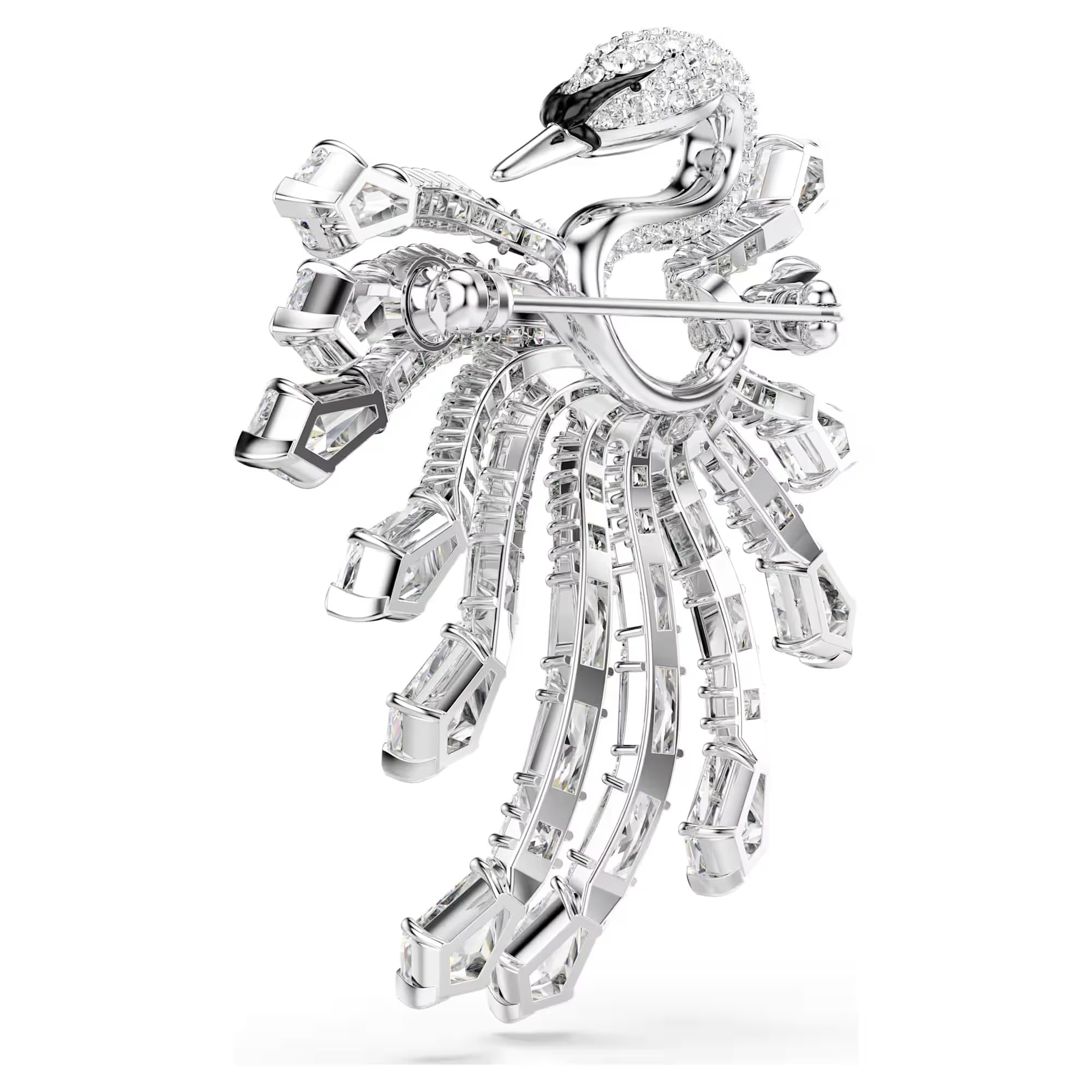 Swarovski Vienna Brosche, Verschiedene Schliffe, Schwan, Weiß, Rhodiniert