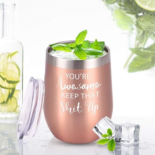 Miniatura 2 de GINGPROUS Vaso de vino con texto en inglés "You're Awesome Keep That Up" de acero inoxidable de 12 onzas, idea de regalo inspiradora para sus