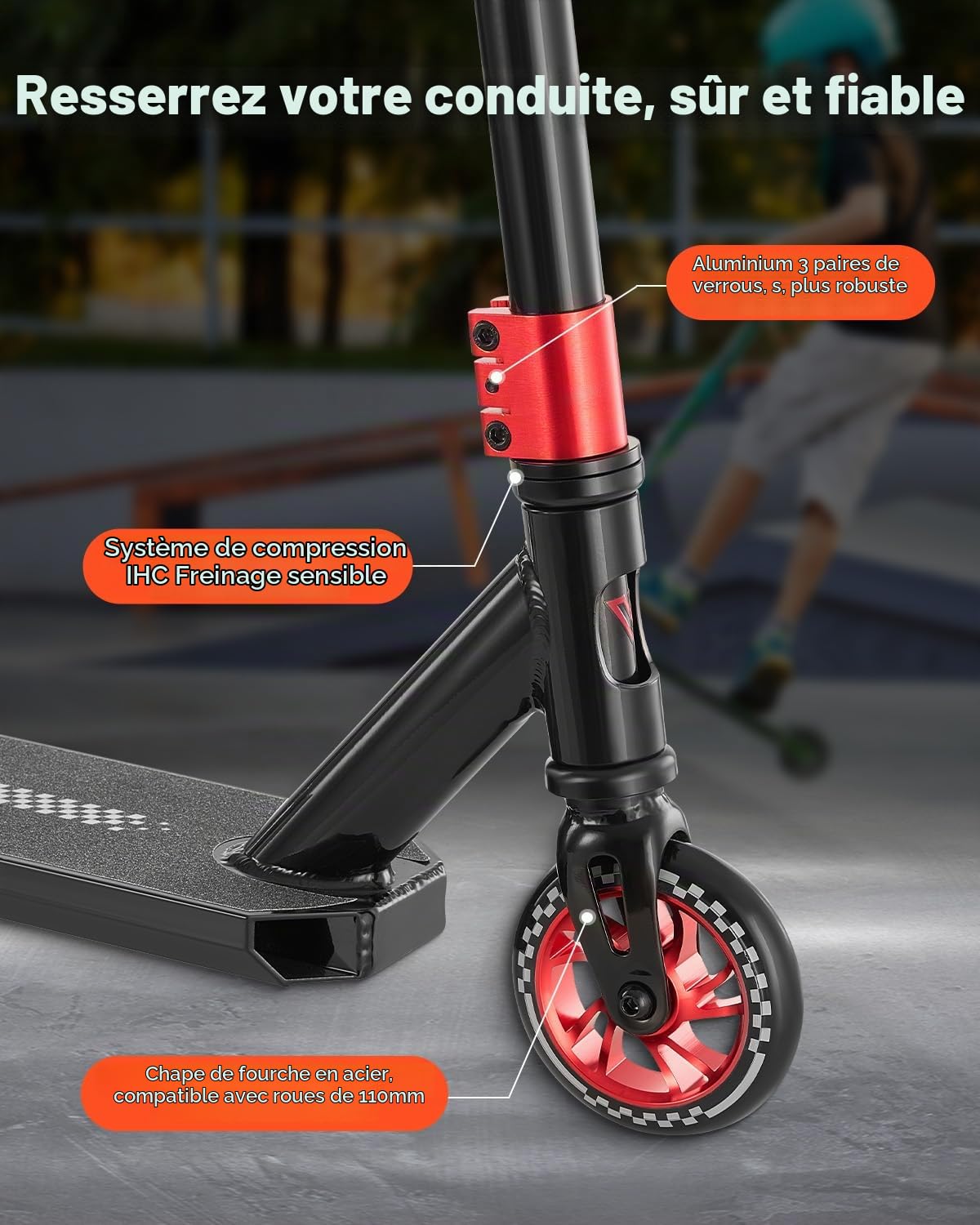 VEVOR Trottinette Freestyle pour Enfants de 11 à 13 Ans, Adolescents, Adultes, Trottinette acrobatique garçons et Filles, Plateau en Aluminium léger à Double Couche, pour intermédiaires et débutants