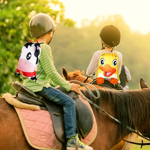 Miniatura 6 de Hillban 16 bolsas de animales con cordón para niños, mochila con cordón para fiestas de niños, con oreja, para safari, cumpleaños (estilo granja)