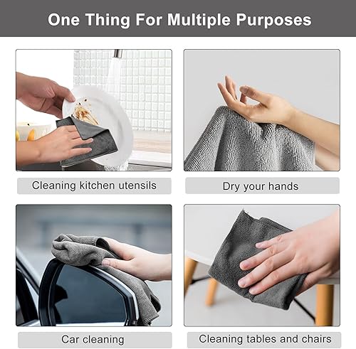 Miniatura 4 de Trapos de microfibra de alta absorción para limpieza de cocina, toallas de lavado con lado exfoliante, sin pelusas, secado rápido (12 x 12 pulgadas,