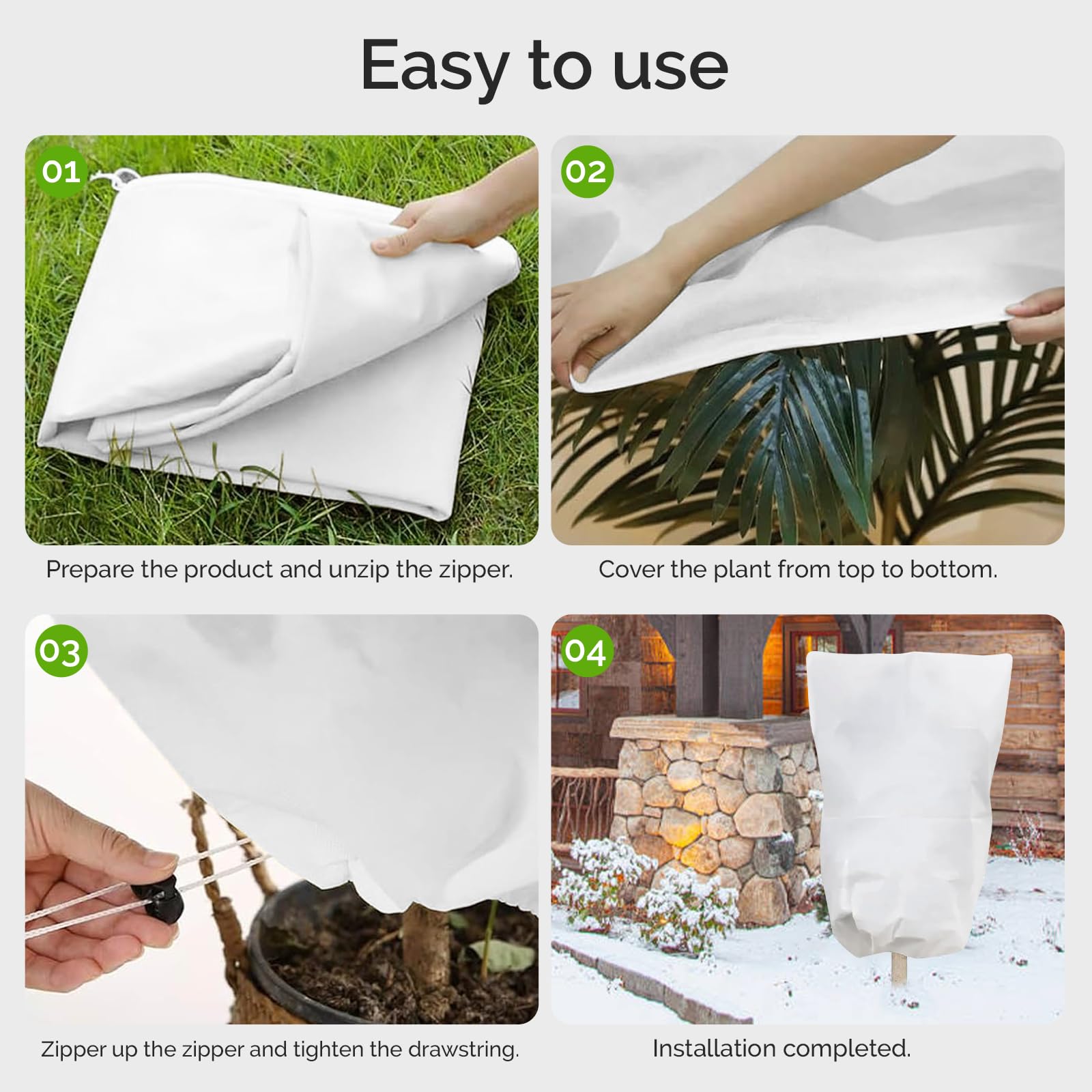 2 Pièces 120 x 180 cm Voile d'hivernage, Respirant 80 g/m² Housse Hivernage Plante avec Fermeture éclair et Cordon de Serrage pour la Protection des Plantes en Extérieur en Hiver