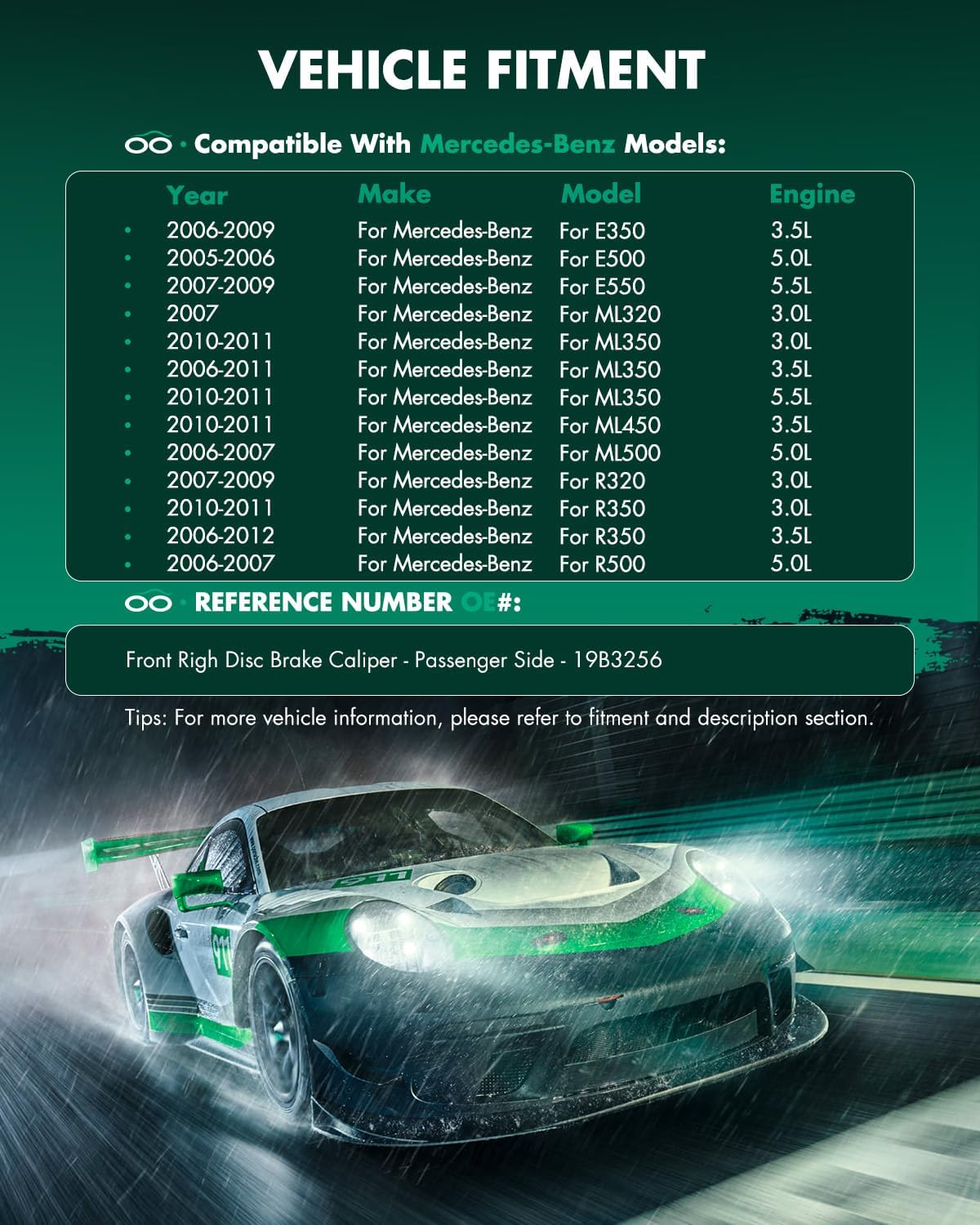 SCITOO 19B3256 Front Right Disc Brake Caliper w/Bracket Fit For Mercedes-Benz For E350 2006-2009,For Mercedes-Benz For R350 2006-2012,For Mercedes-Benz For R500 2006-2007, Double Pistons