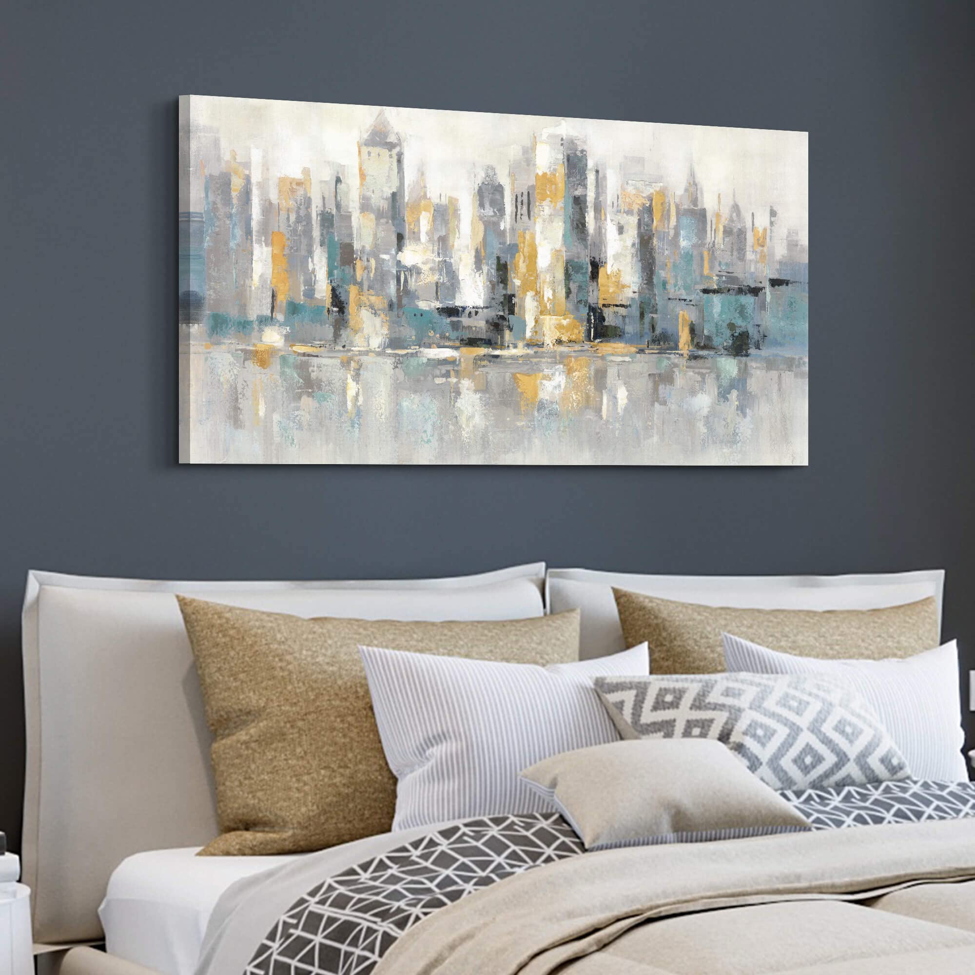 Canvas Wall Art City Painting Living Room Modern Skyline Cityscape Picture Decor Abstract Urban