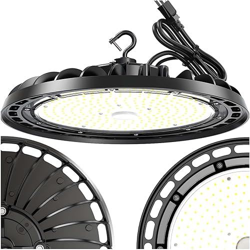 EdisonPar Luz LED de alta bahía, lámpara de techo UFO de 12 pies con enchufe para garaje, tienda, almacén, taller, 240 W, 5000 K, 35000 lm,